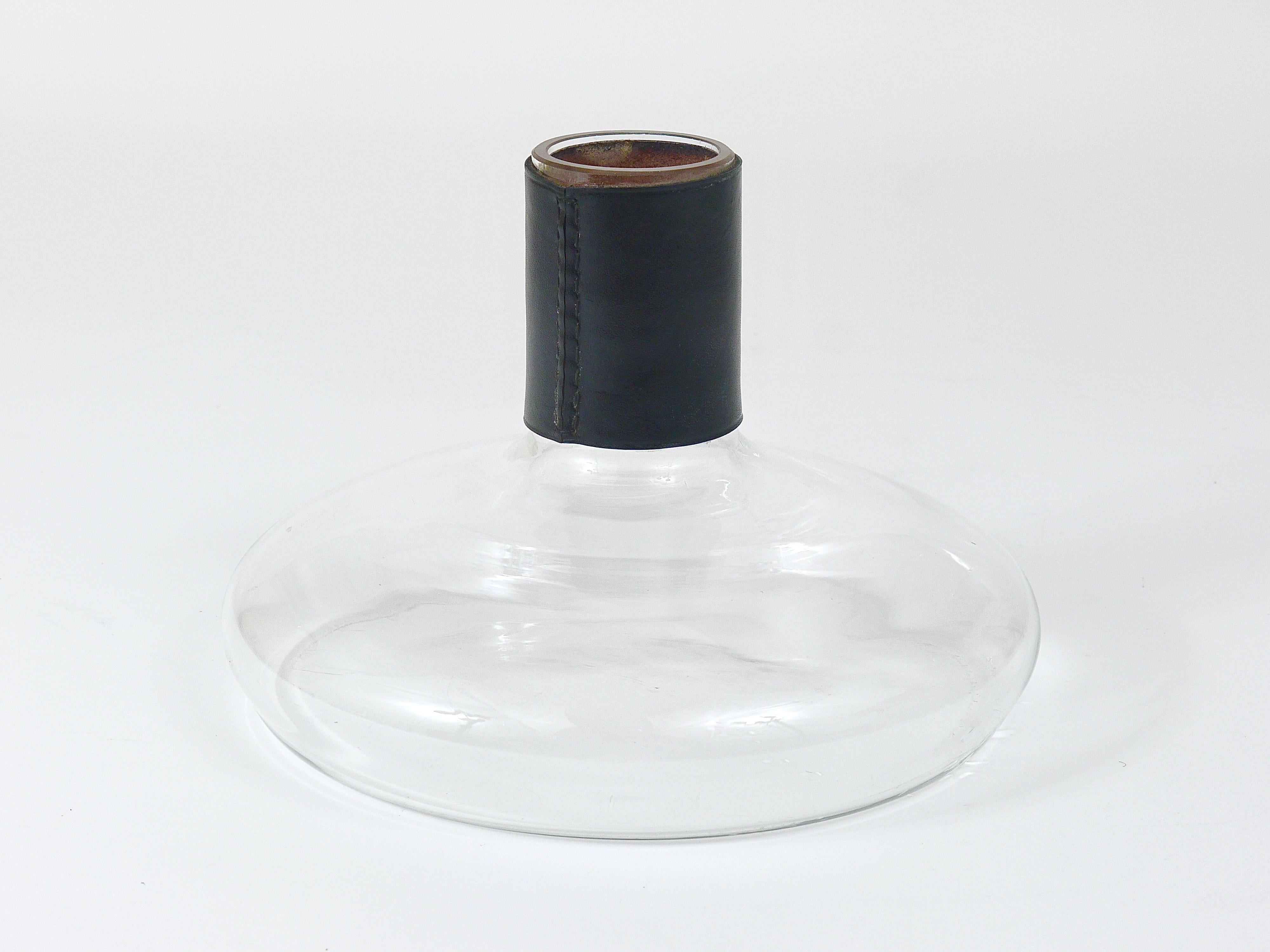 Carl Aubock Vase or Decanter with Black Leather Top, Midcentury, Austria, 1950s For Sale 3