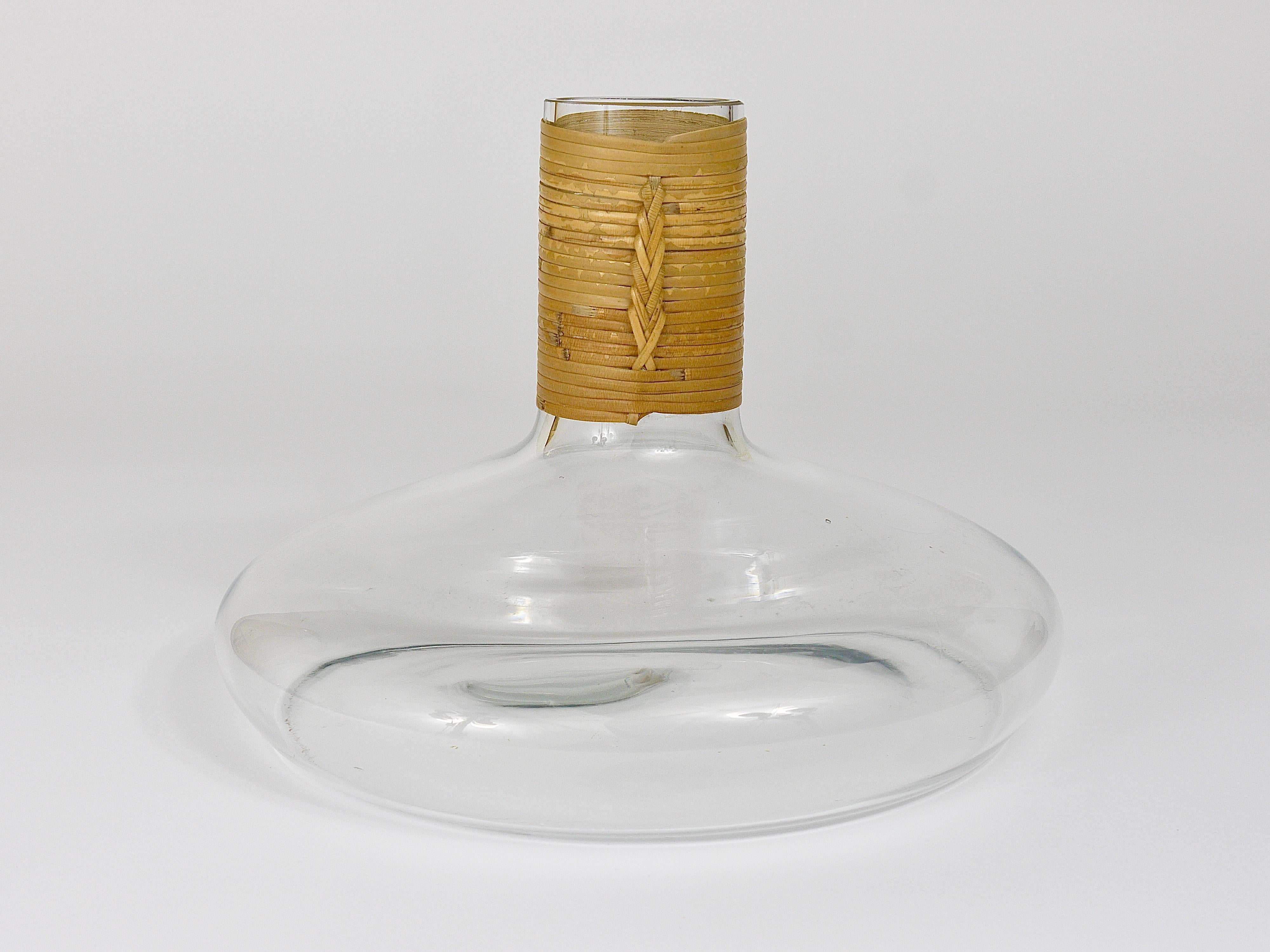 20th Century Carl Aubock Vase or Decanter with Wicker Top, Midcentury, Austria, 1950s For Sale