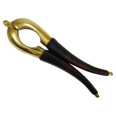 Carl Aubock Vienna Signed Vintage Brass & Leather Nutcracker, Austria, 1950s