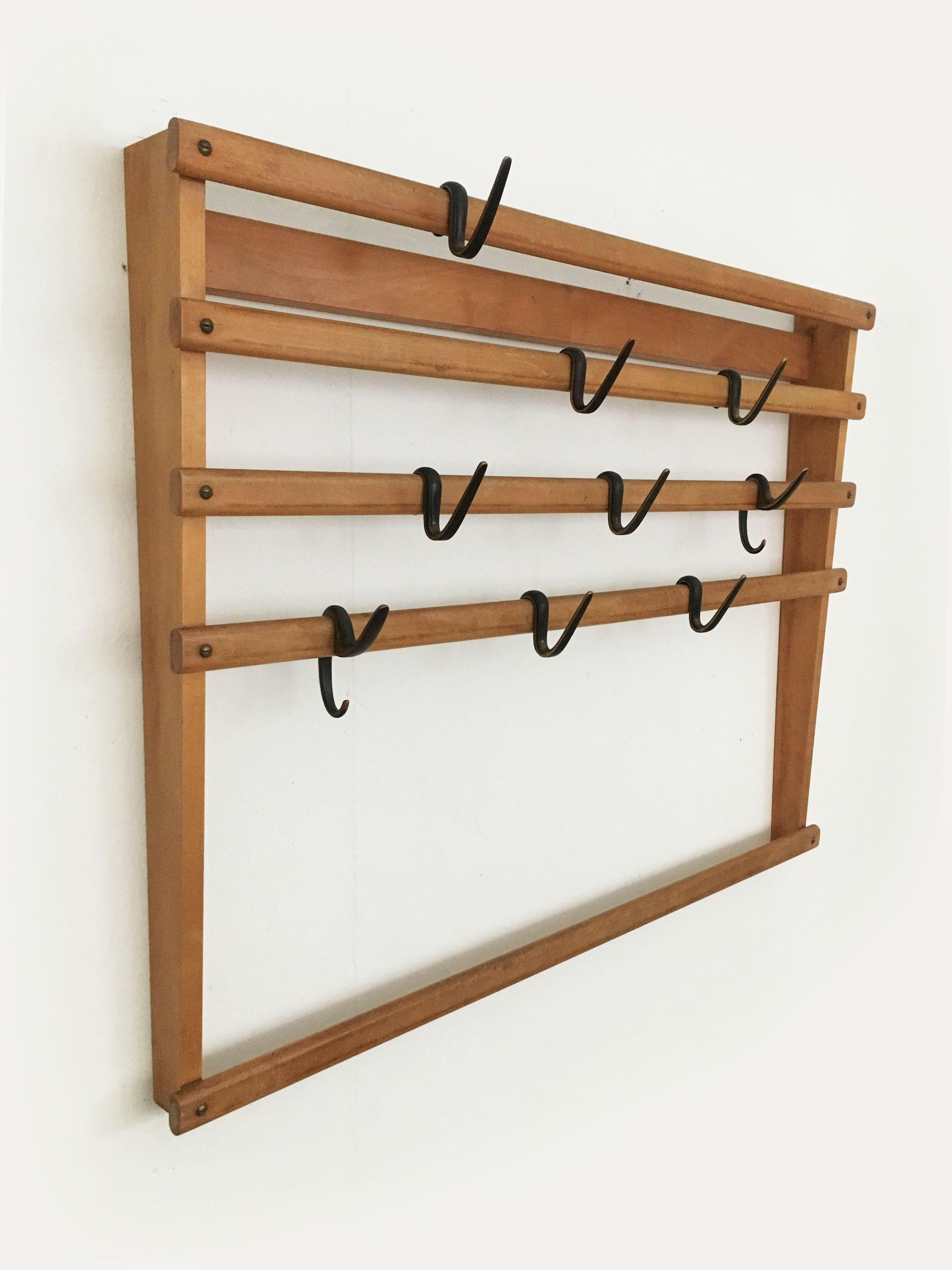 Mid-Century Modern Carl Auböck Wall Mounted Coat Rack, Austria, 1950s