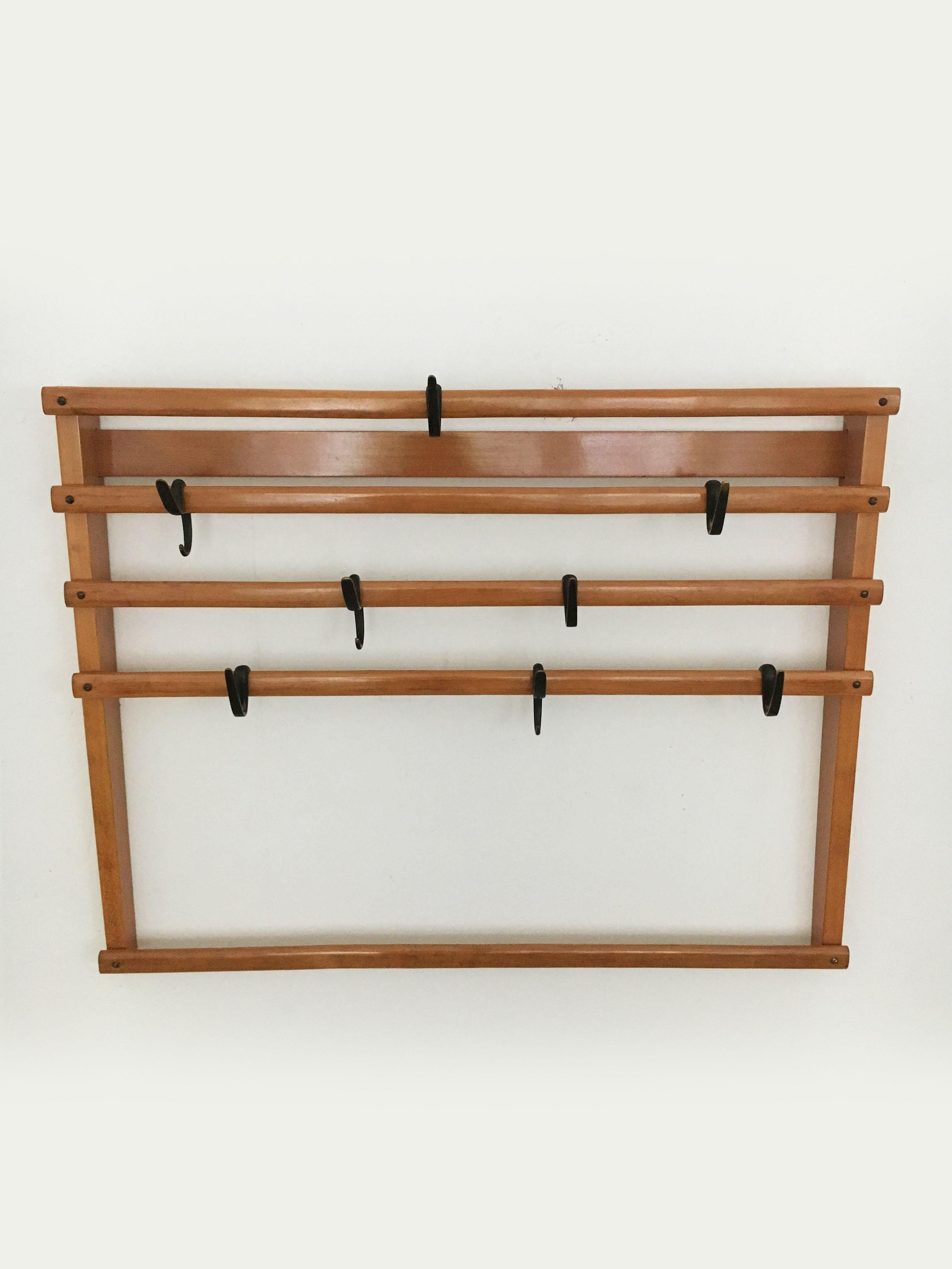 Carl Auböck II. Wall-Mounted Coat Rack Wardrobe, Austria 1960s For Sale 5