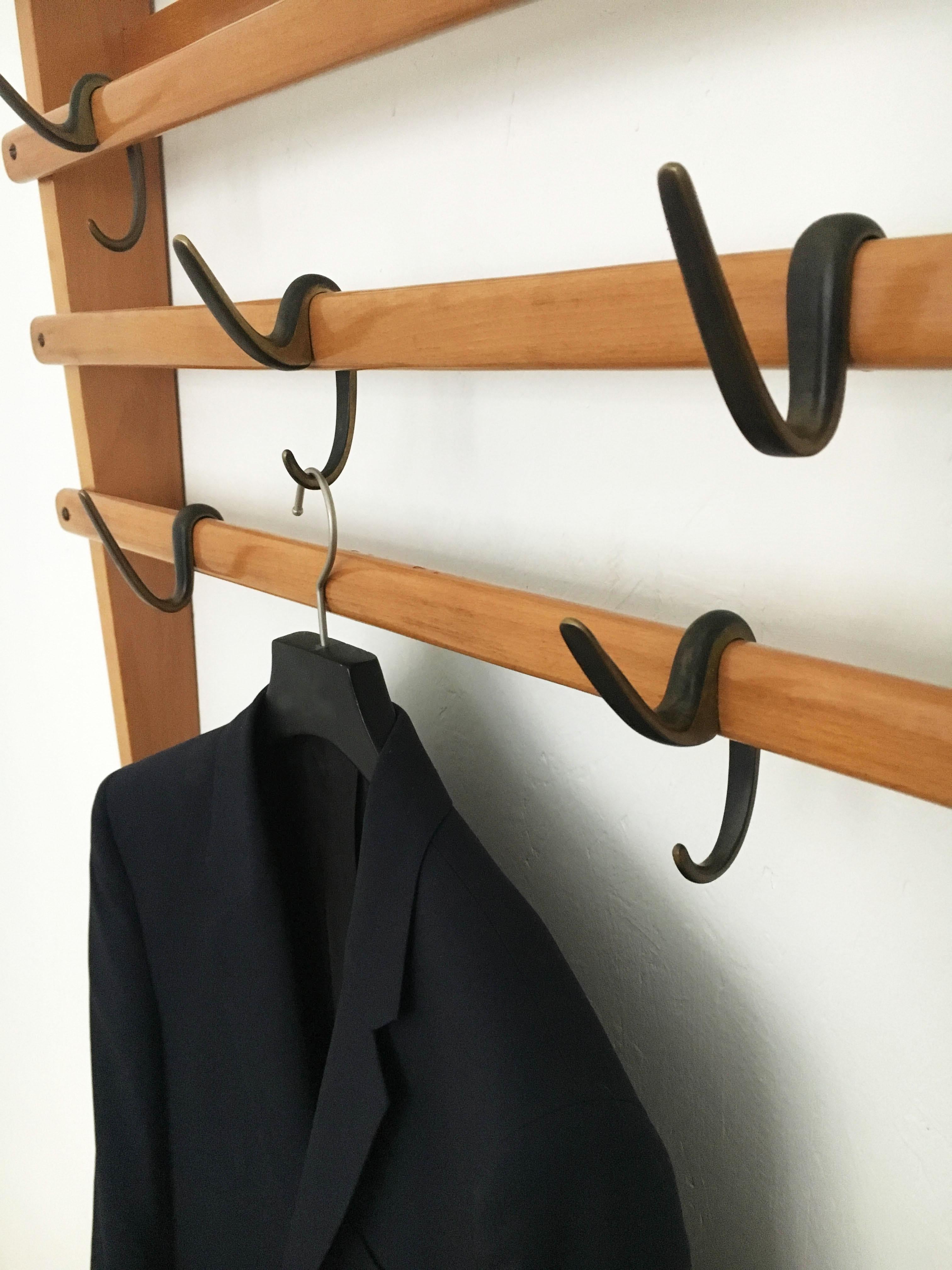 Mid-20th Century Carl Auböck II. Wall-Mounted Coat Rack Wardrobe, Austria 1960s For Sale