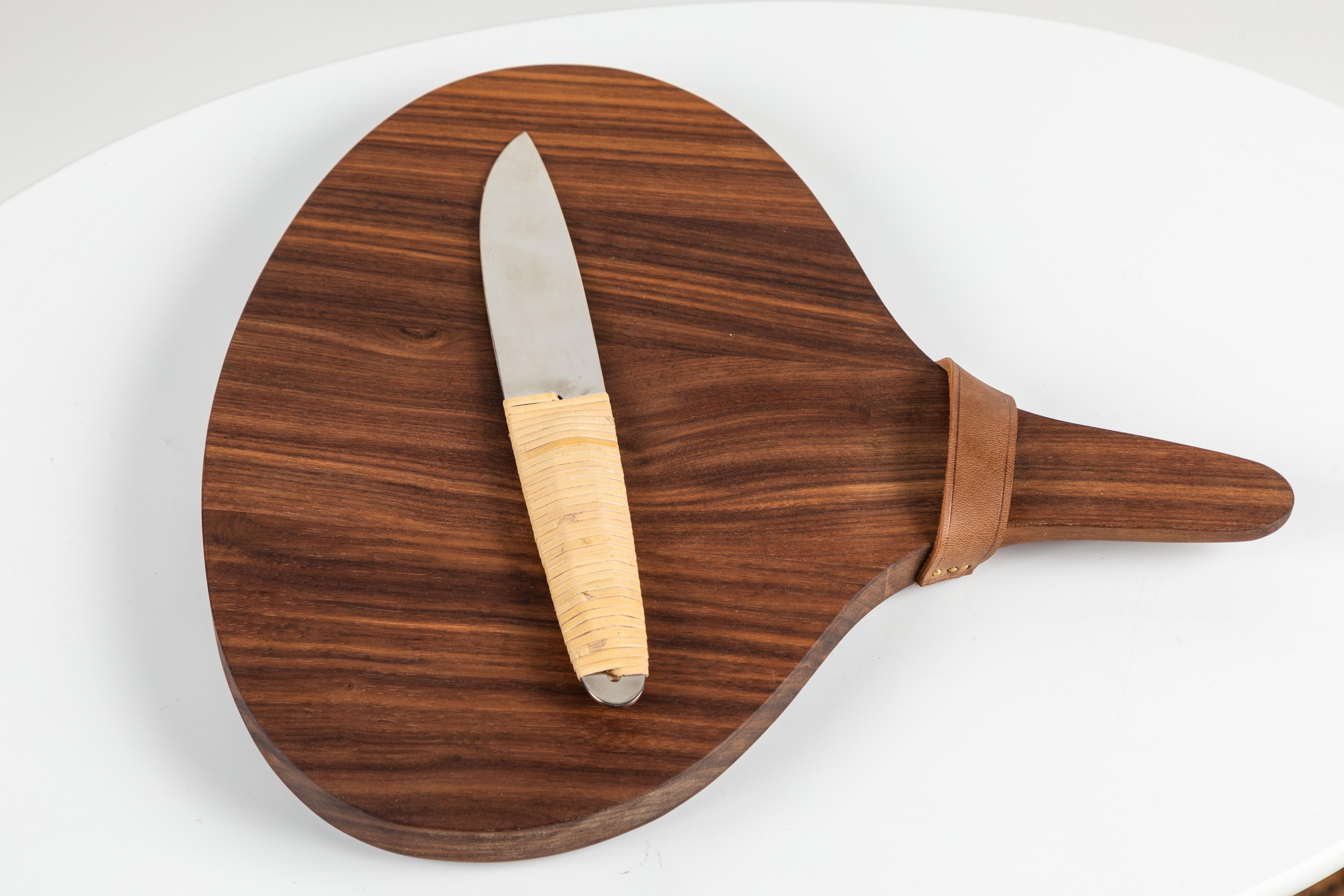 Polished Carl Auböck Walnut Board and Cheese Knife For Sale
