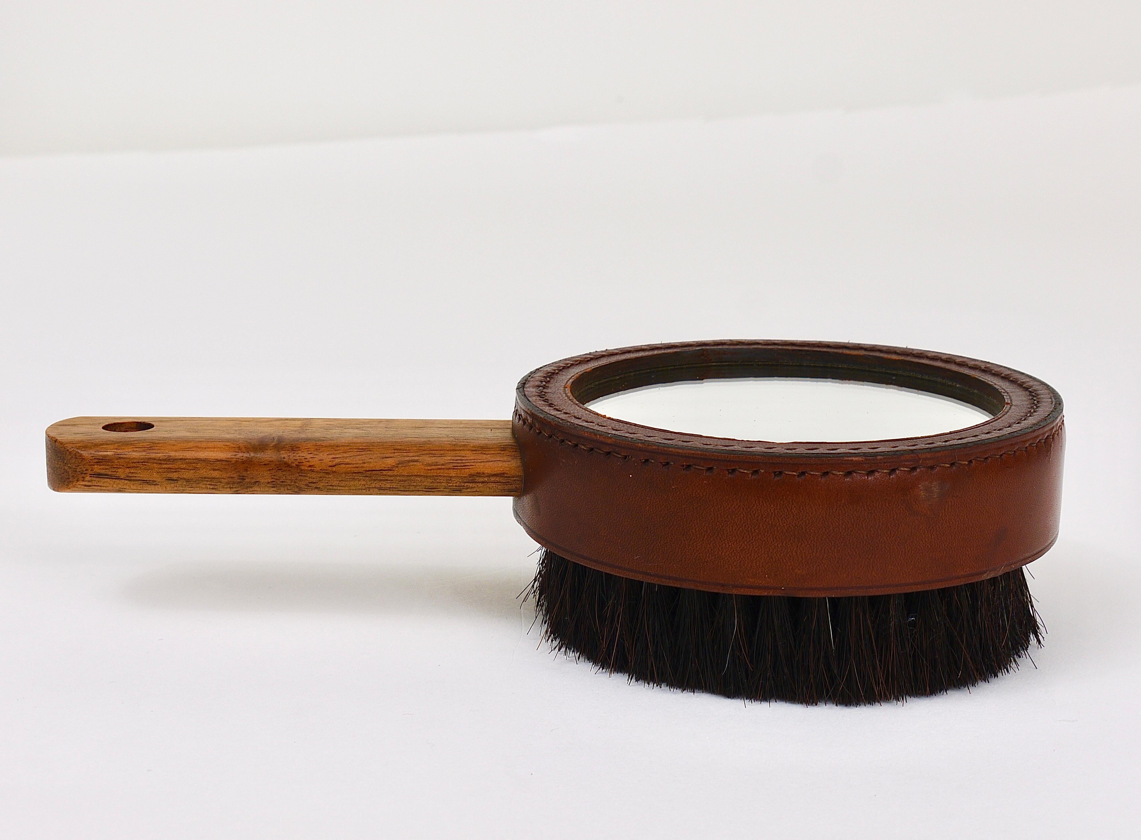 Carl Aubock Walnut & Leather Hand Mirror & Clothes Brush, Austria, 1950s For Sale 4