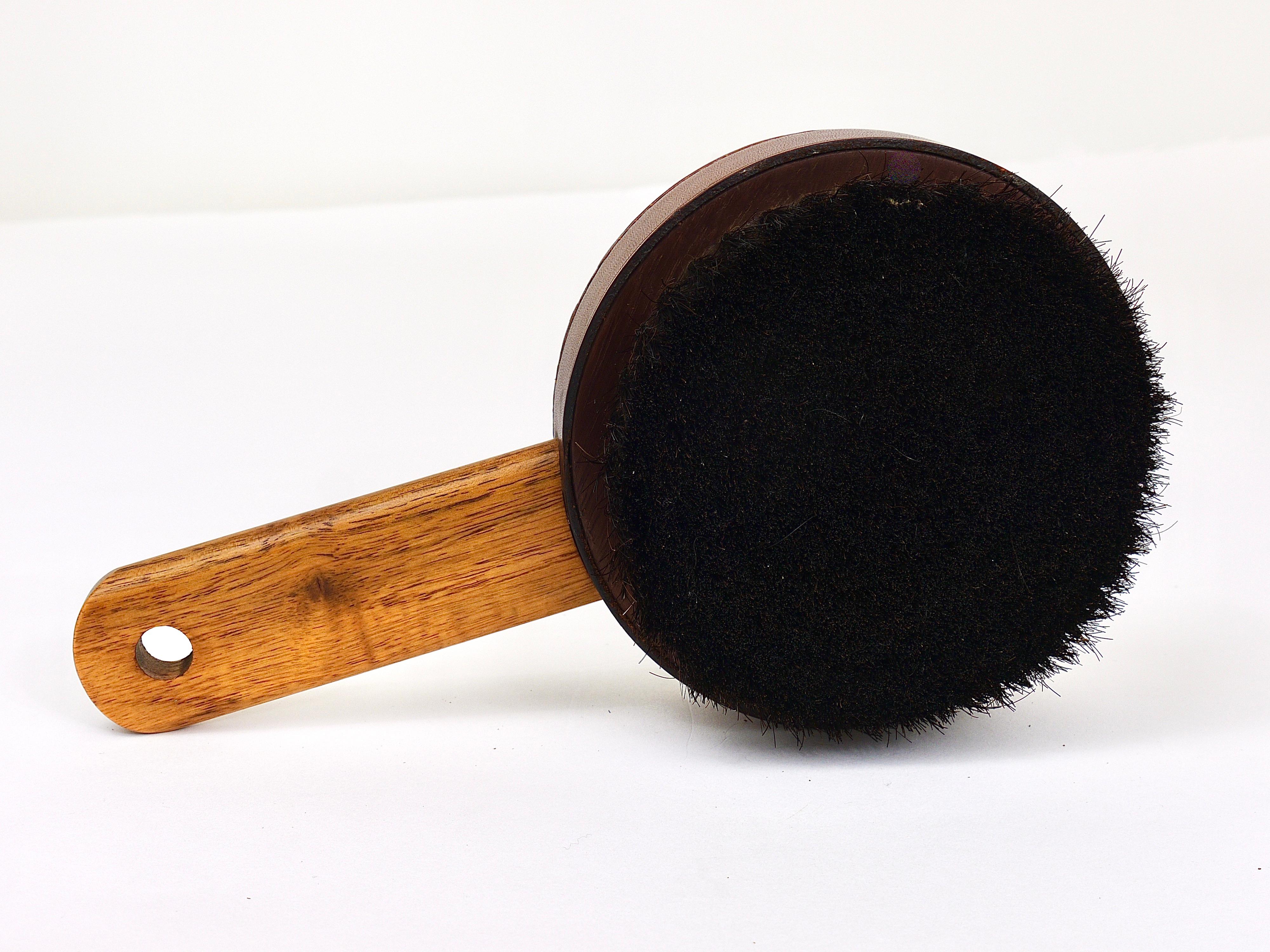 Carl Aubock Walnut & Leather Hand Mirror & Clothes Brush, Austria, 1950s For Sale 5