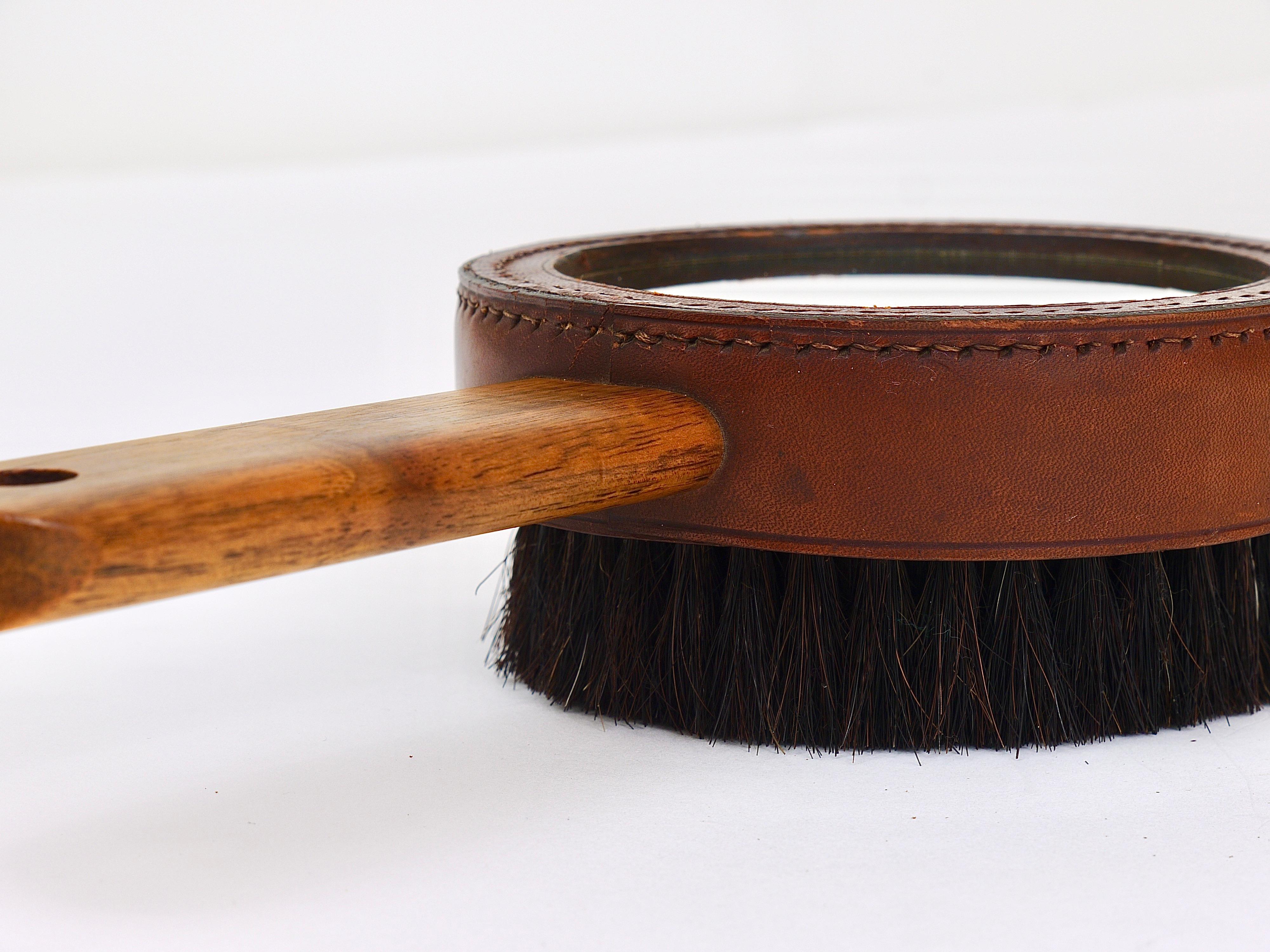 Carl Aubock Walnut & Leather Hand Mirror & Clothes Brush, Austria, 1950s For Sale 6