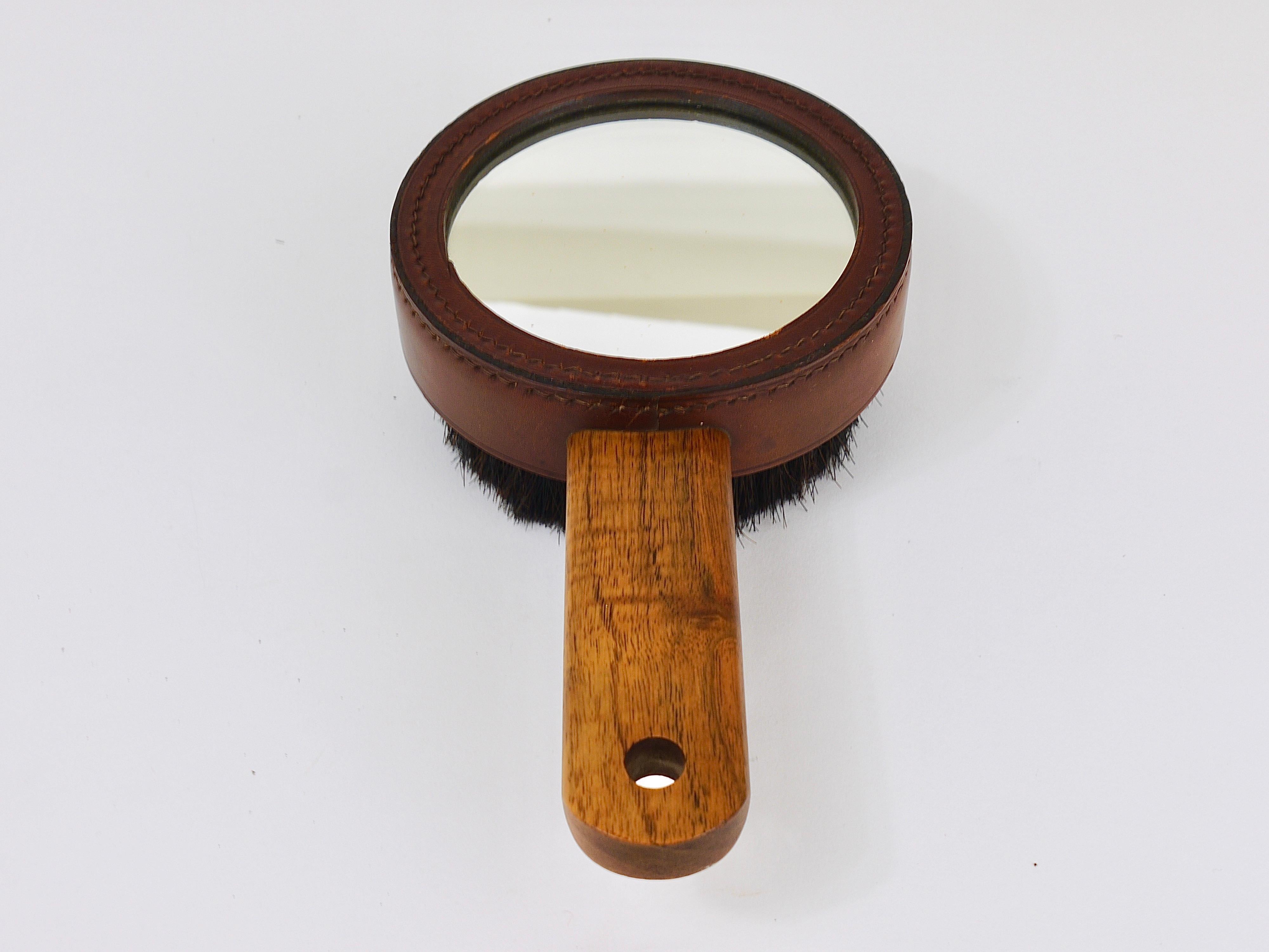 Carl Aubock Walnut & Leather Hand Mirror & Clothes Brush, Austria, 1950s For Sale 7
