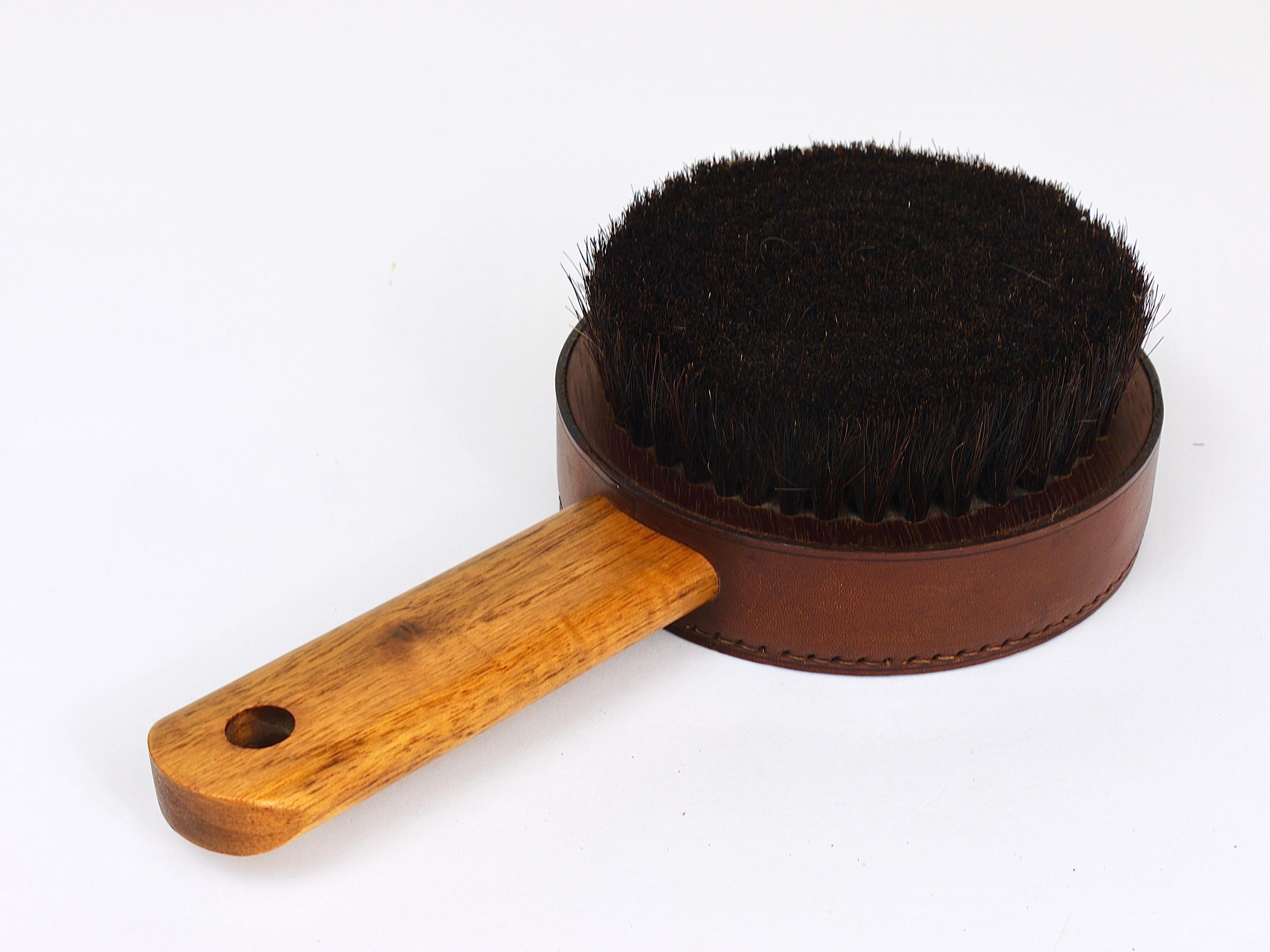 Carl Aubock Walnut & Leather Hand Mirror & Clothes Brush, Austria, 1950s For Sale 8
