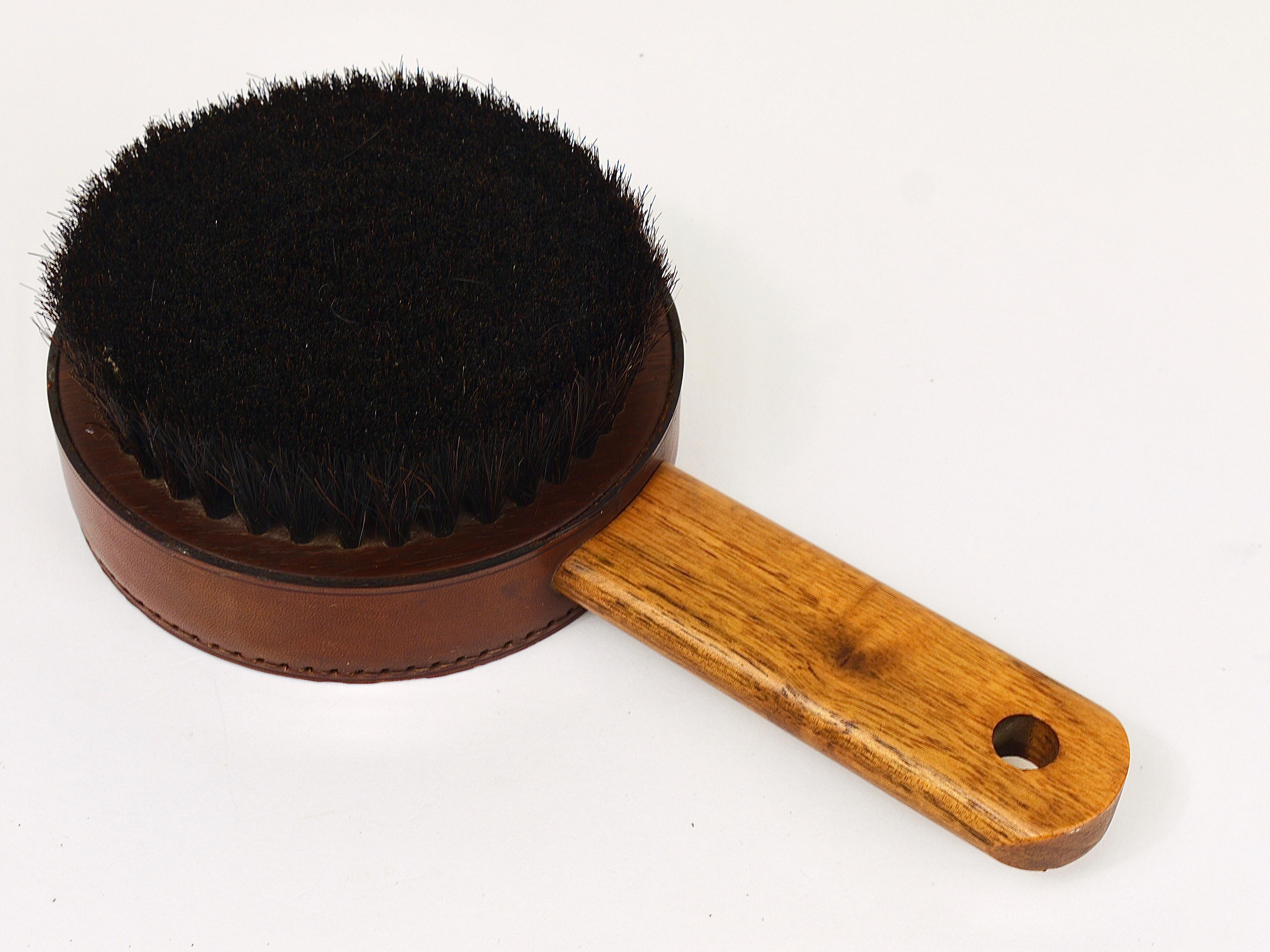 Carl Aubock Walnut & Leather Hand Mirror & Clothes Brush, Austria, 1950s For Sale 9