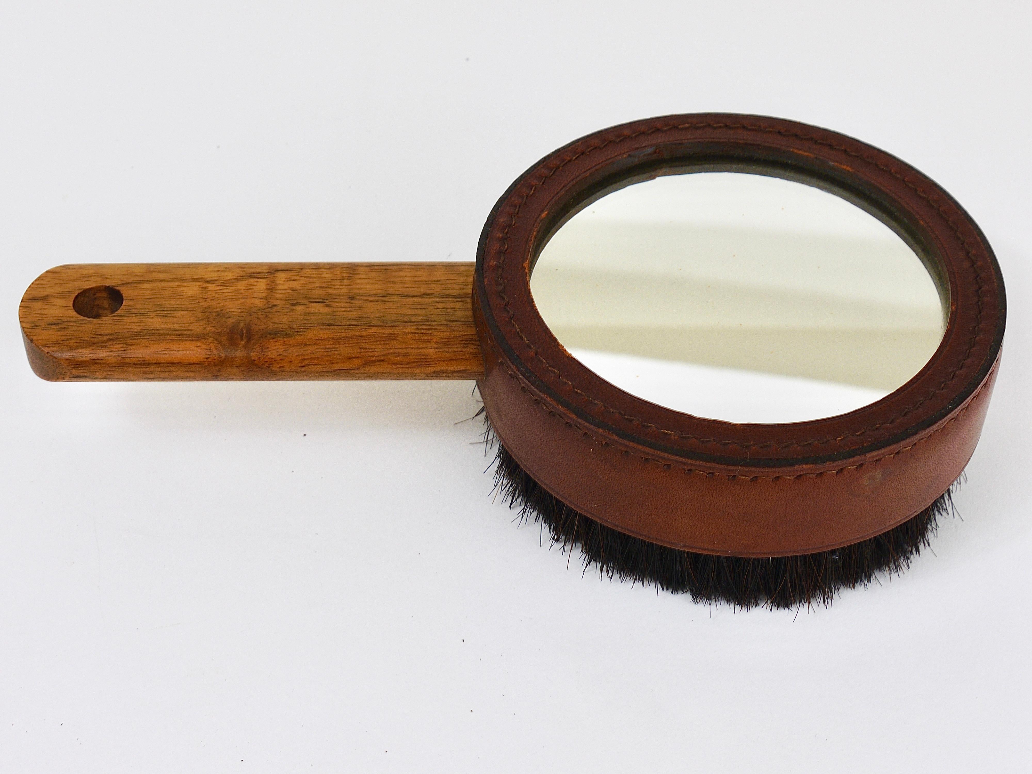Carl Aubock Walnut & Leather Hand Mirror & Clothes Brush, Austria, 1950s For Sale 10