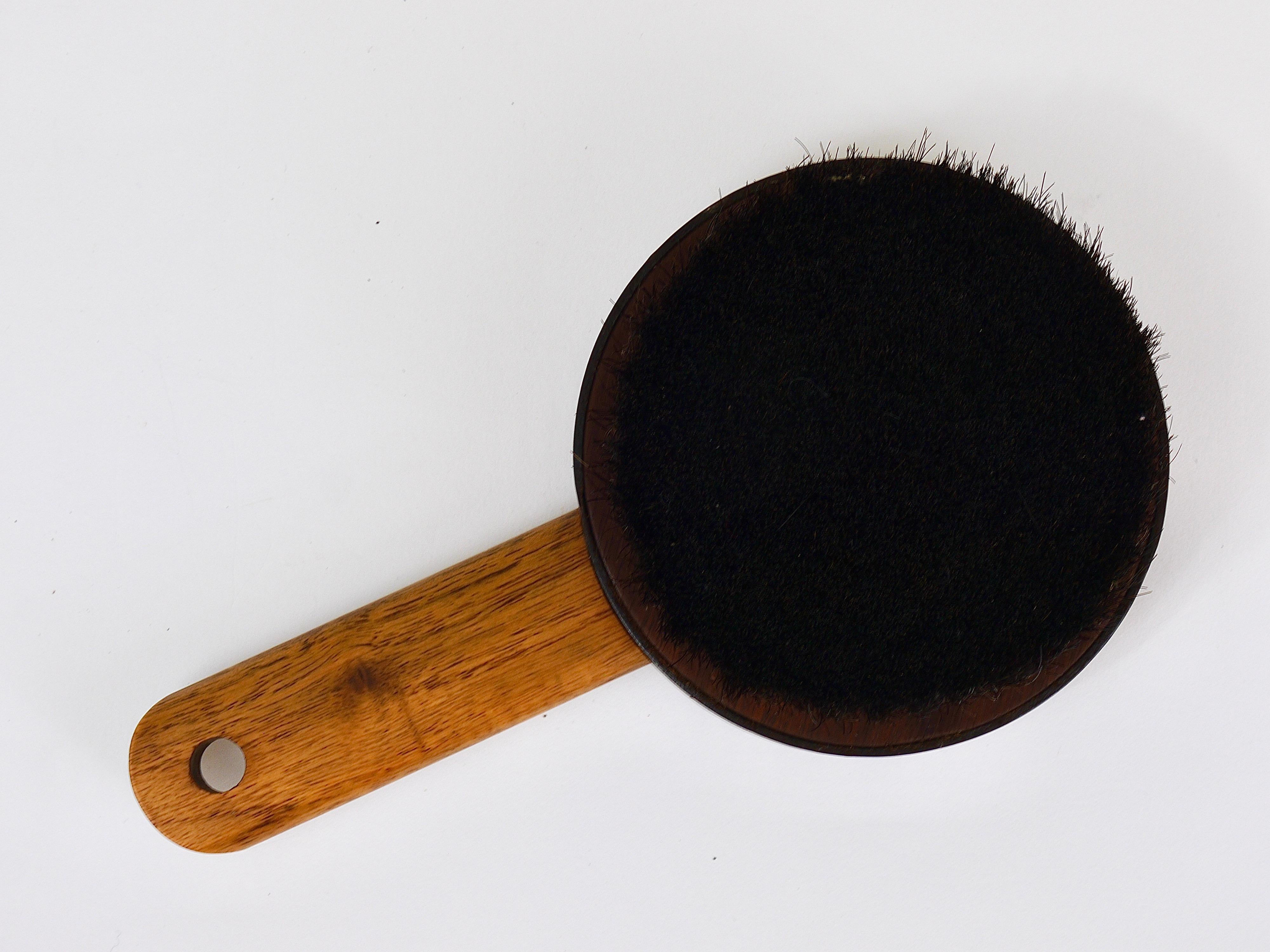 Carl Aubock Walnut & Leather Hand Mirror & Clothes Brush, Austria, 1950s For Sale 11