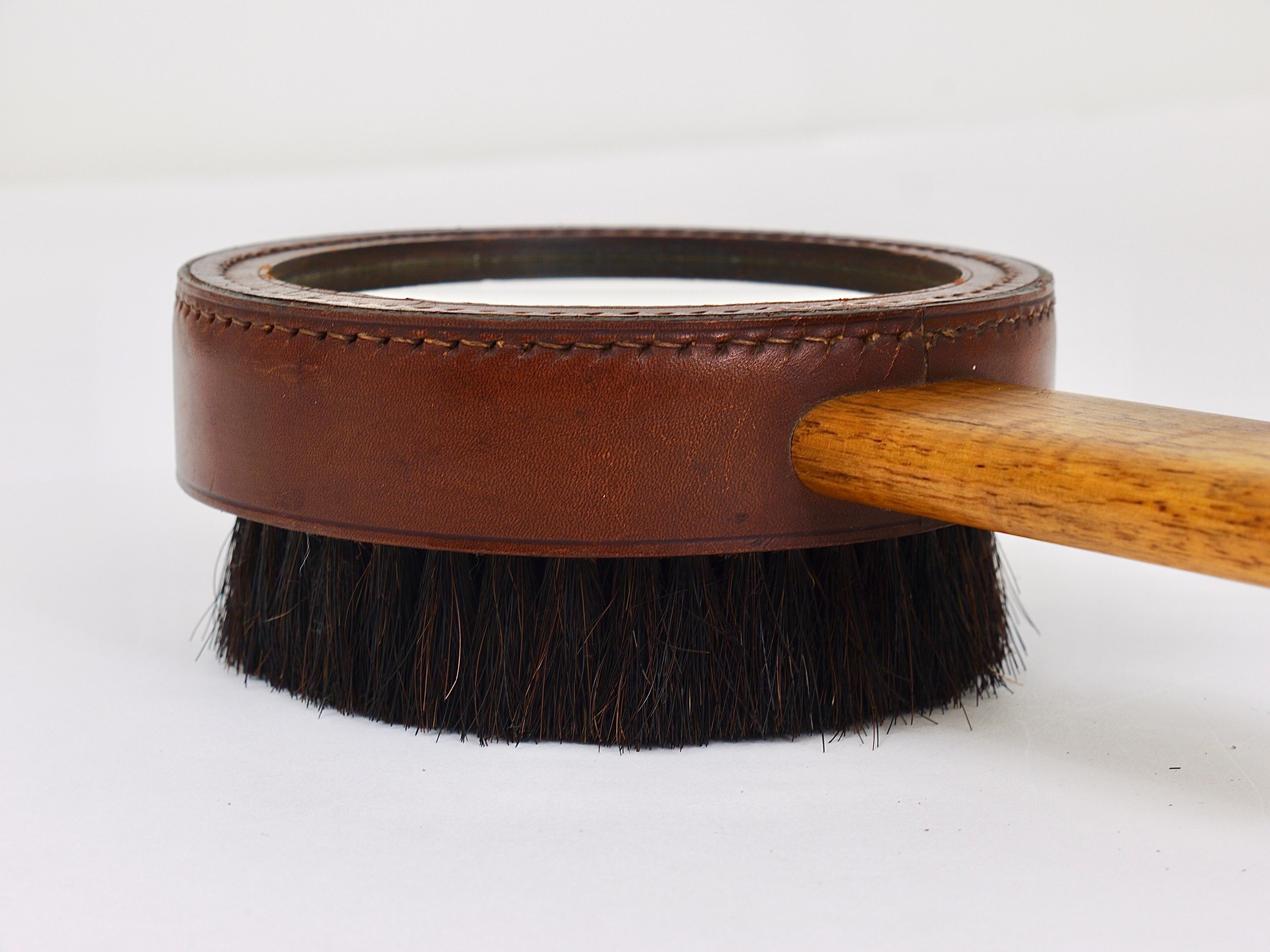 Carl Aubock Walnut & Leather Hand Mirror & Clothes Brush, Austria, 1950s For Sale 1