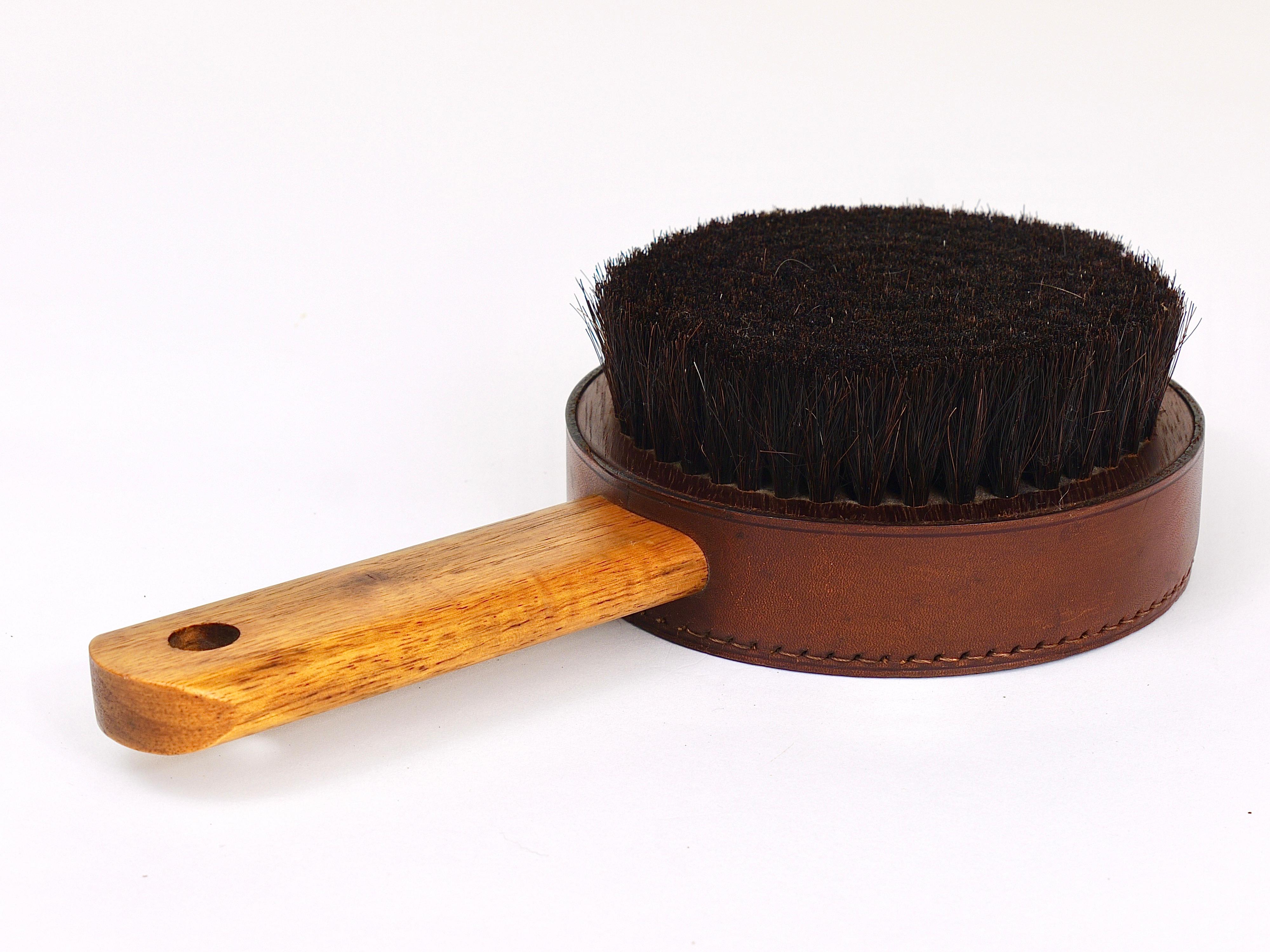 Carl Aubock Walnut & Leather Hand Mirror & Clothes Brush, Austria, 1950s For Sale 2