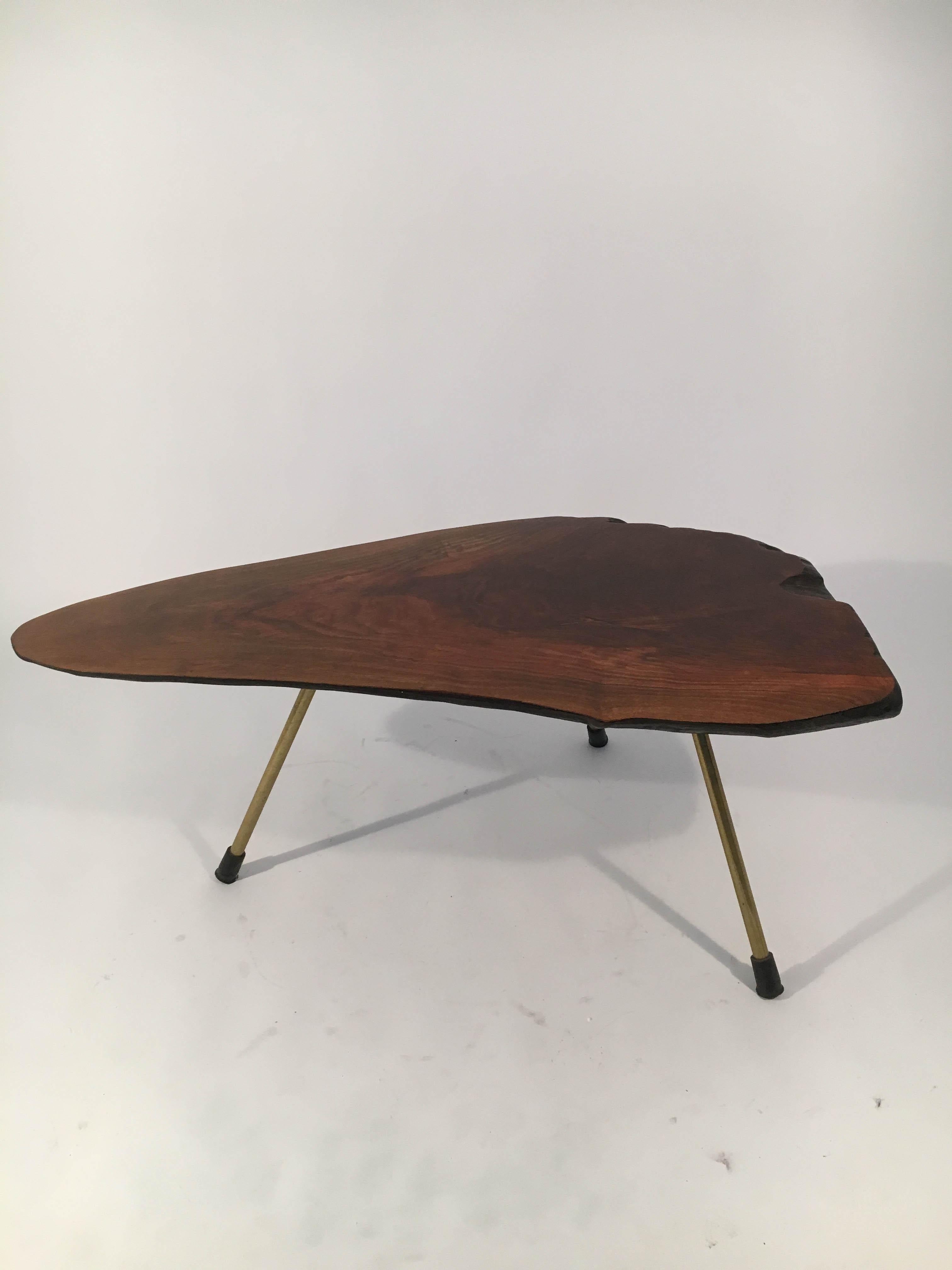 Brass Carl Auböck Walnut Tree Trunk Table, Austria, 1950s For Sale