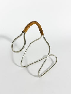 Carl Auböck Wine Bottle Server Wicker Handle Nickel Silver 1950s
