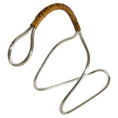 Carl Auböck Wine Bottle Server Wicker Handle Nickel Silver 1950s