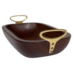 Carl Auböck Wooden Bowl Brass Handles Nut Bowl Fruit Bowl Vienna Austria 1950s