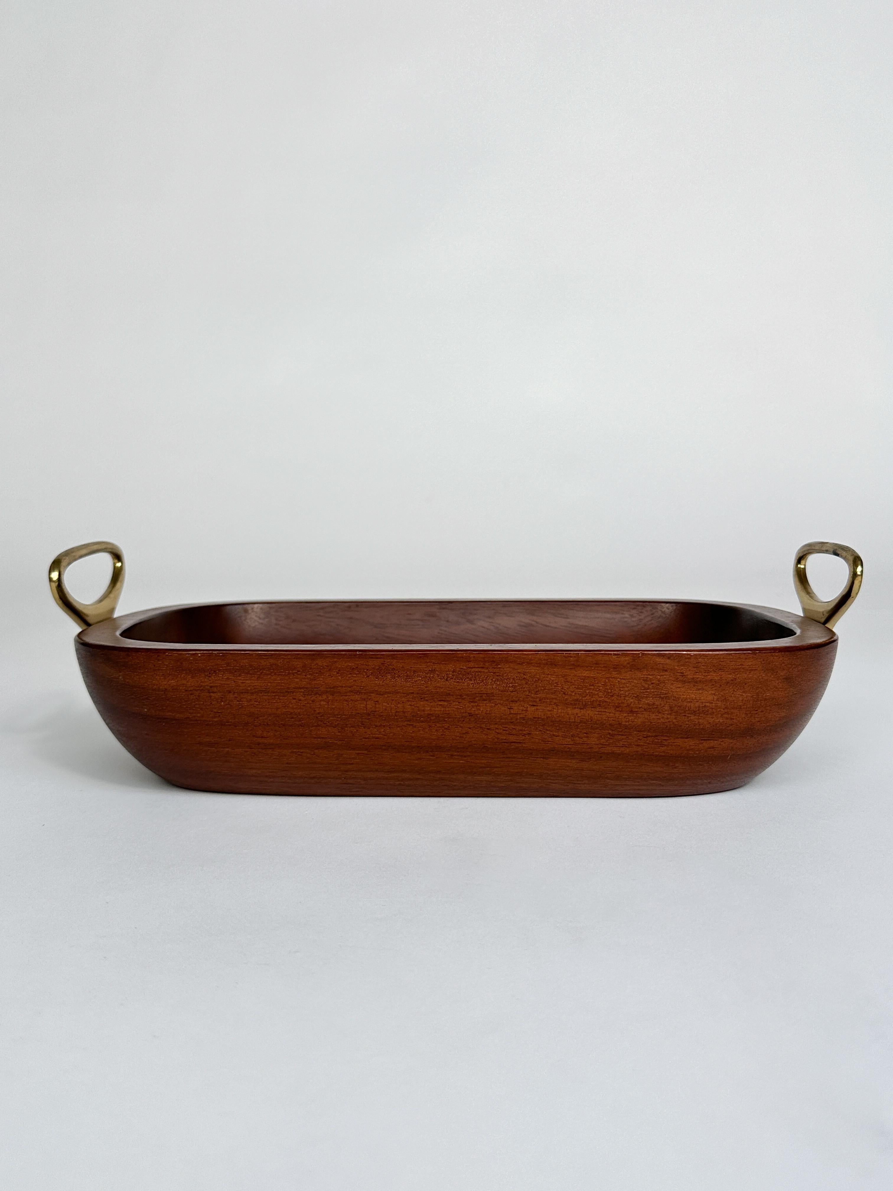 Carl Auböck Holzschale Messing Griffe Nussschale Obstschale Wien Österreich 1950er Jahre im Zustand „Gut“ im Angebot in Basel, BS