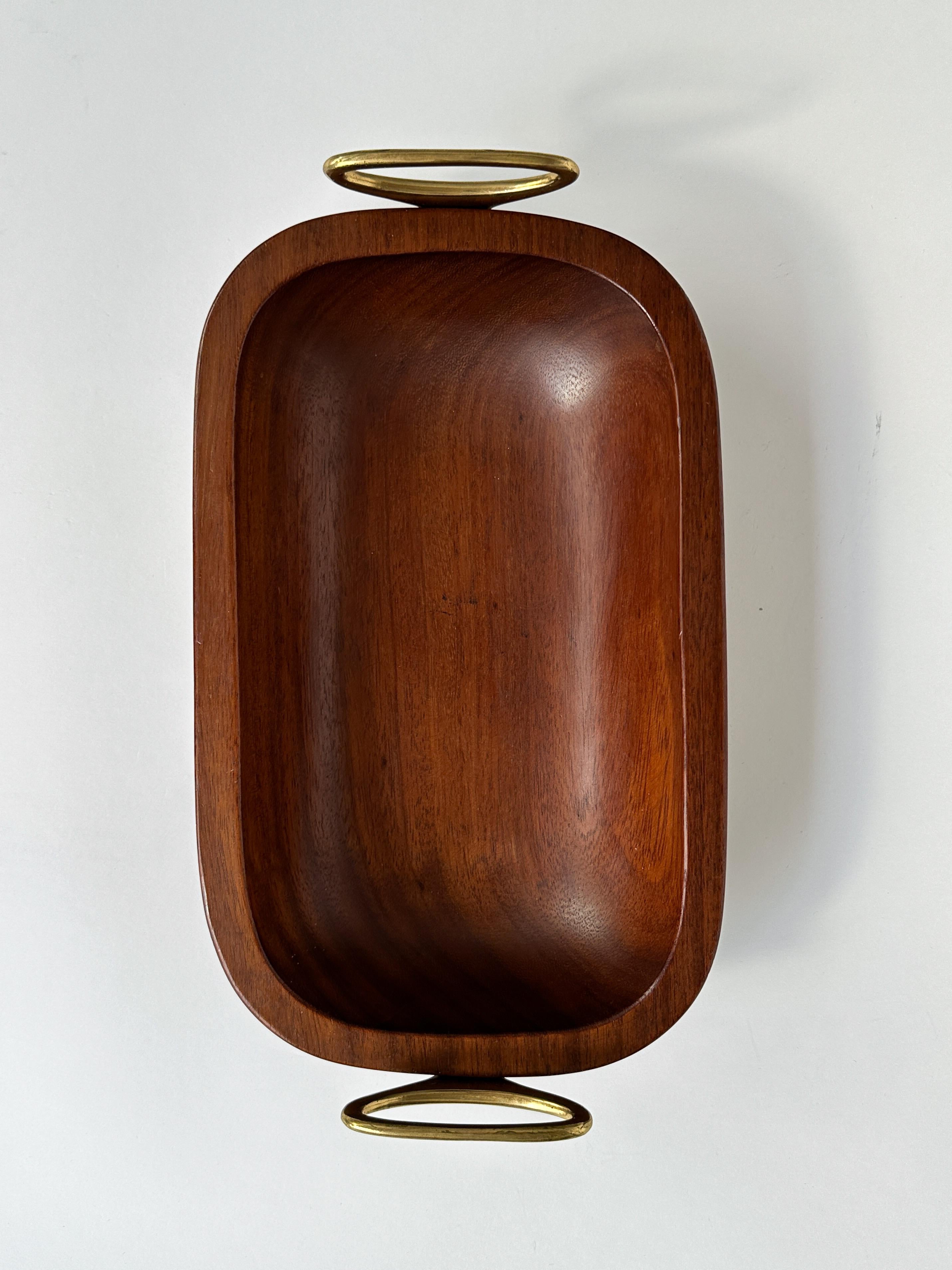 Carl Auböck Holzschale Messing Griffe Nussschale Obstschale Wien Österreich 1950er Jahre im Angebot 2