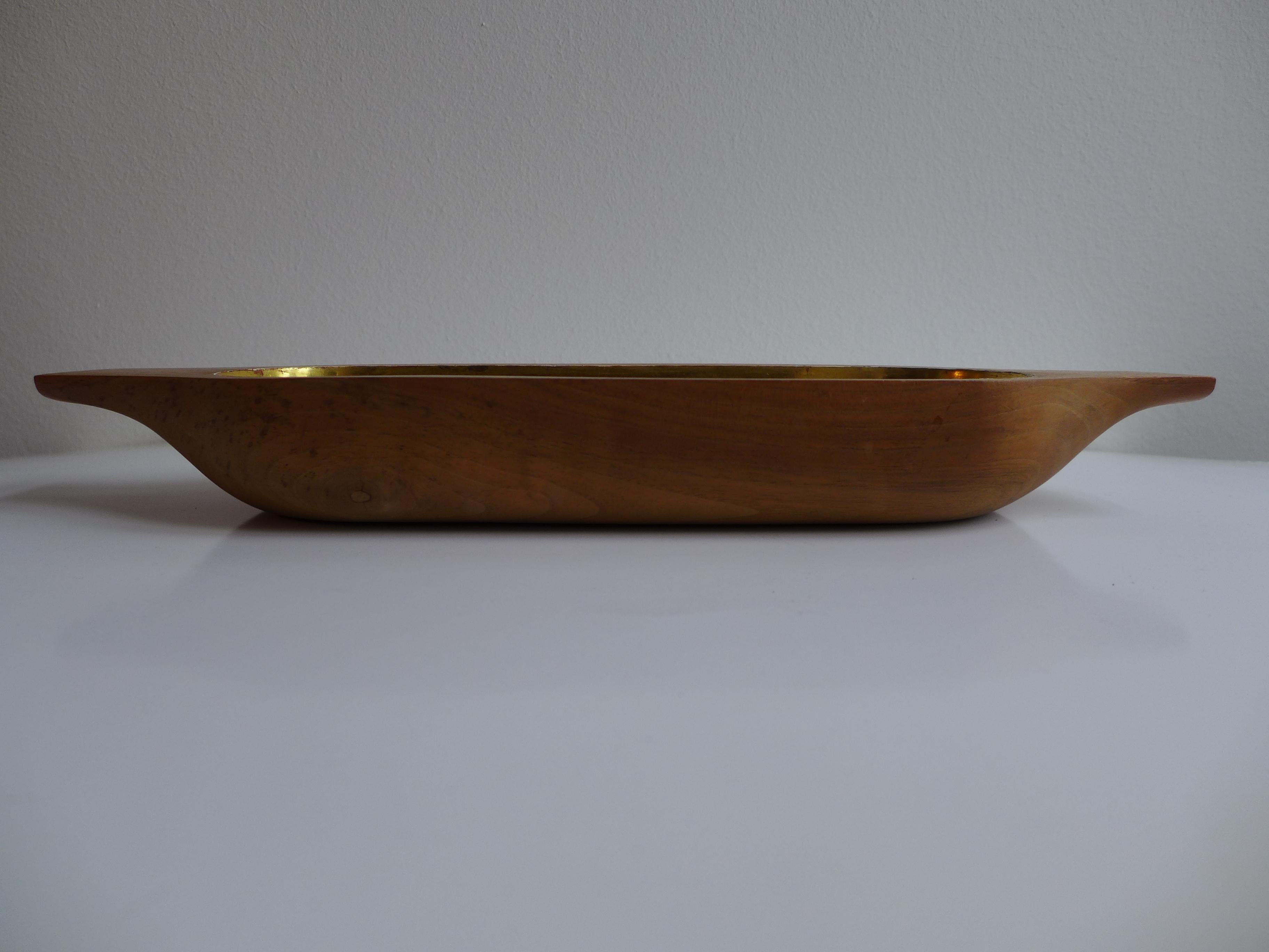 Austrian Carl Aubock Wooden Bowl Goldplated from 1950 For Sale