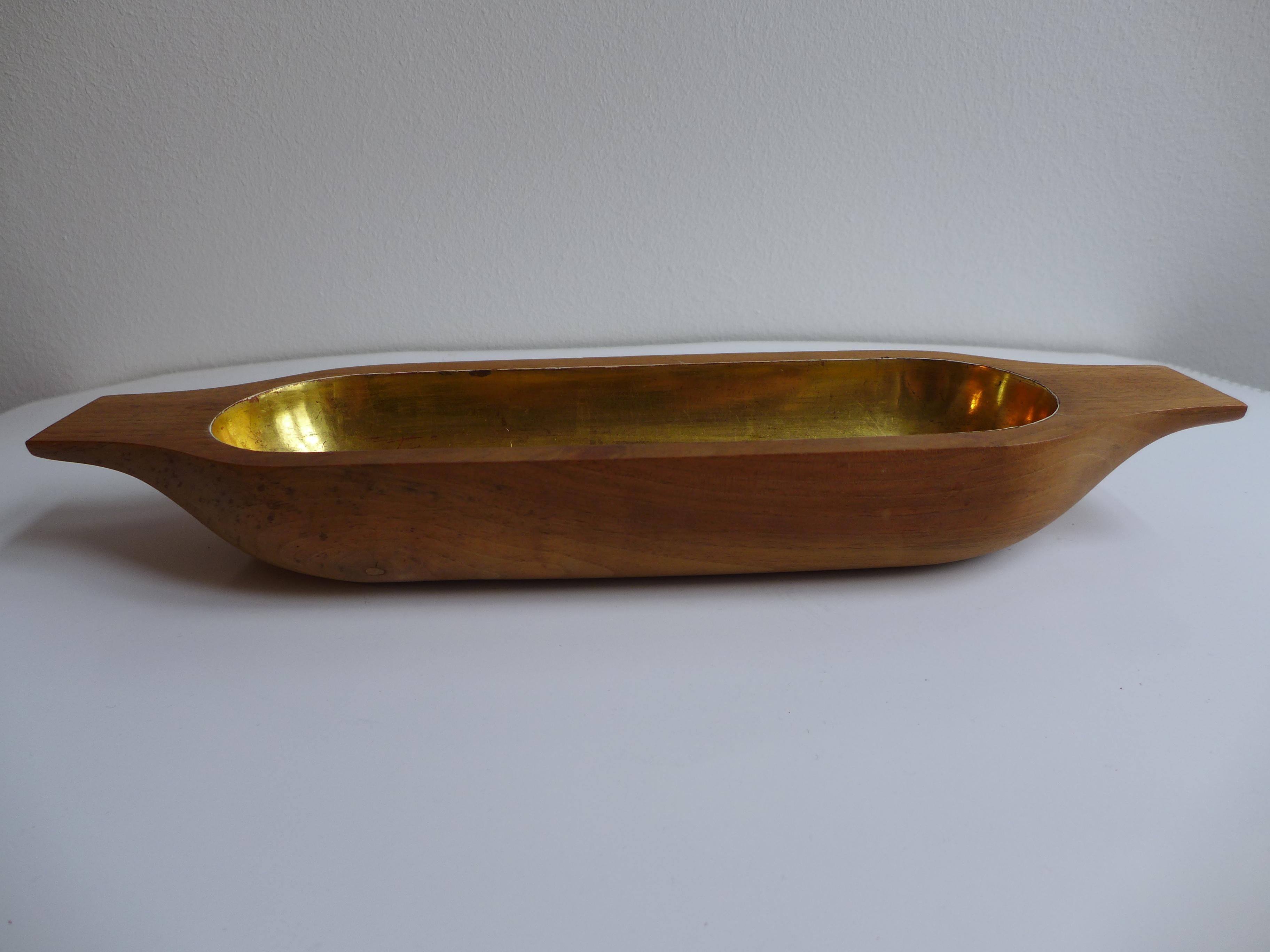 Hand-Crafted Carl Aubock Wooden Bowl Goldplated from 1950 For Sale