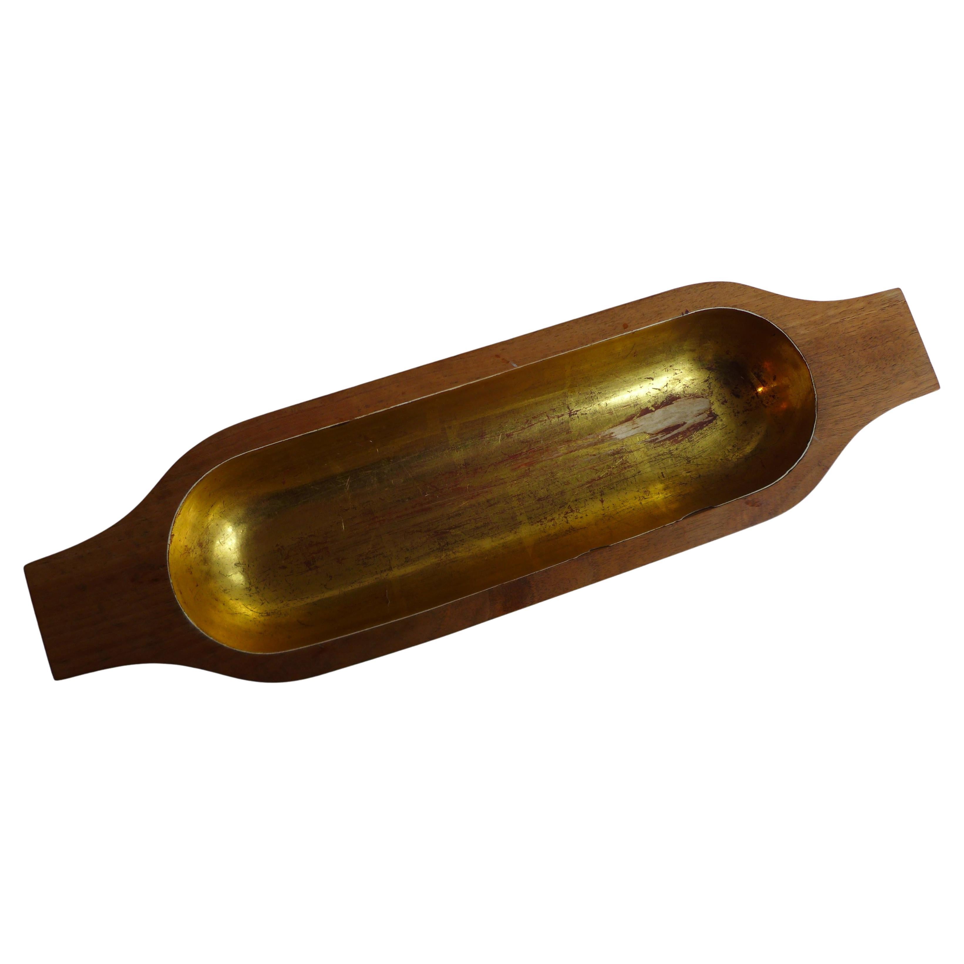 Carl Aubock Wooden Bowl Goldplated from 1950 For Sale