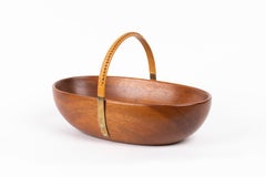 Carl Auböck Mid-Century Modern Wooden Bowl with Brass & Wicker