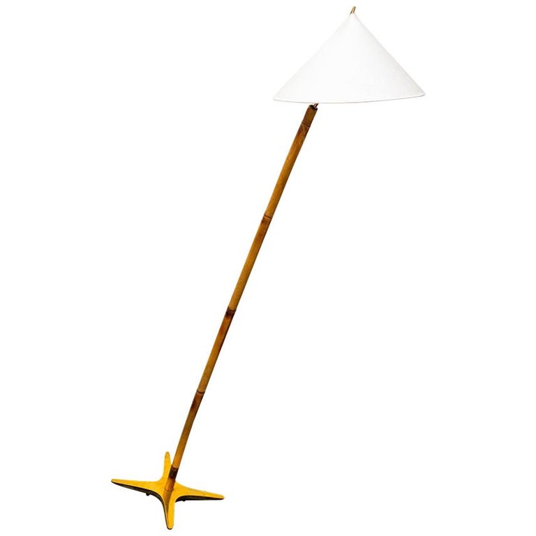 Carl Auböck „X“ Floor Lamp Model No. 3740 circa 1940 Brass Bamboo Midcentury For Sale