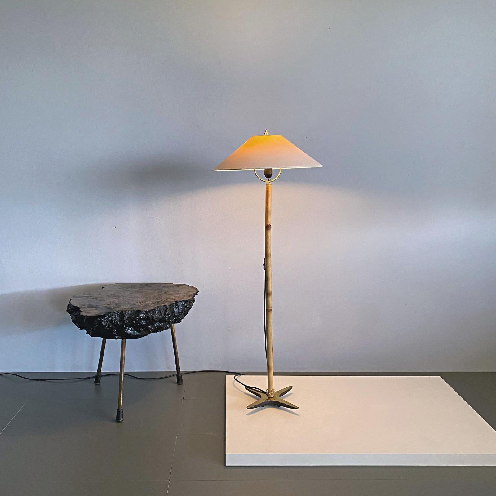 Austrian Carl Auböck X-Lamp, Midcentury Bamboo and Brass Floor Lamp, 1970s, Austria For Sale