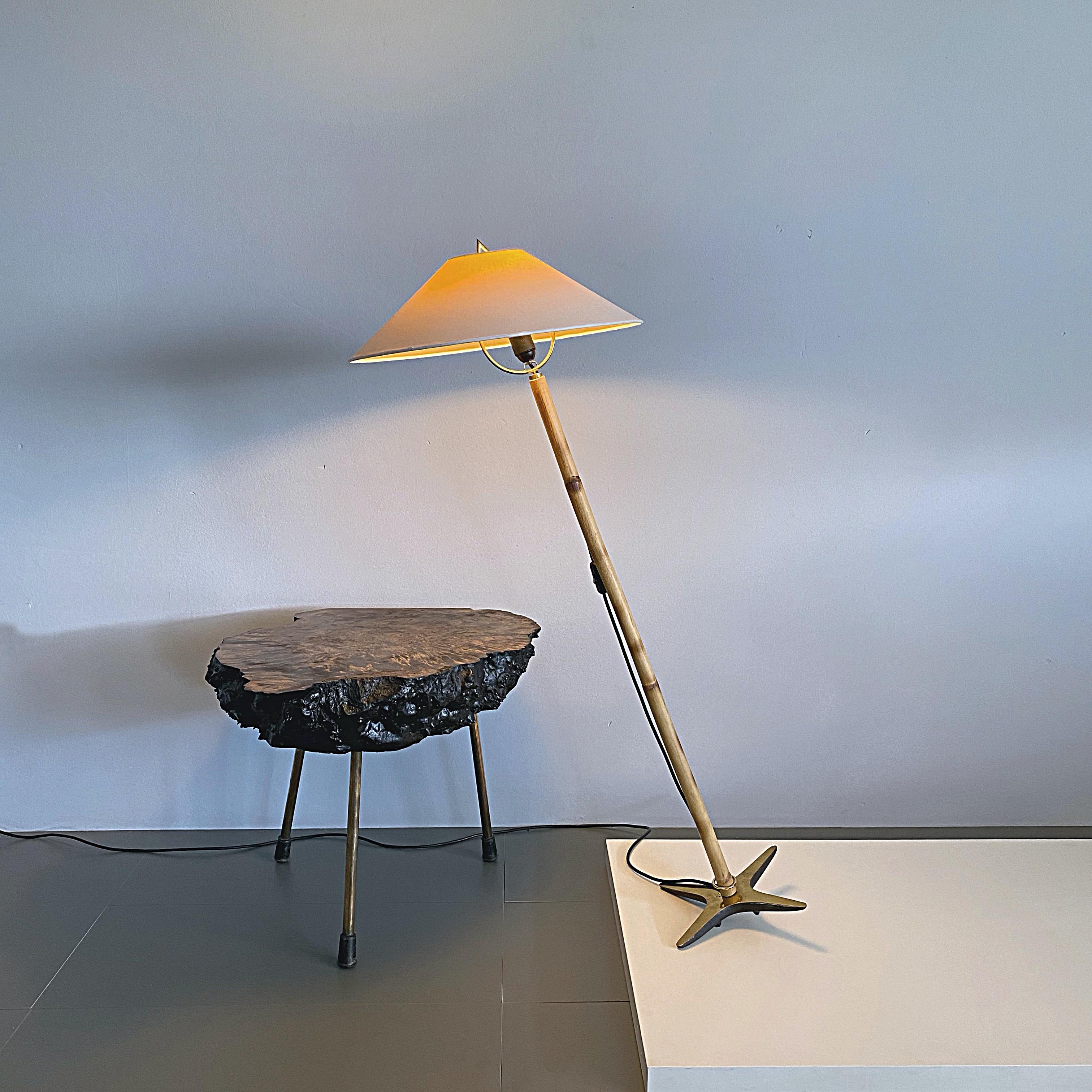 Metalwork Carl Auböck X-Lamp, Midcentury Bamboo and Brass Floor Lamp, 1970s, Austria For Sale