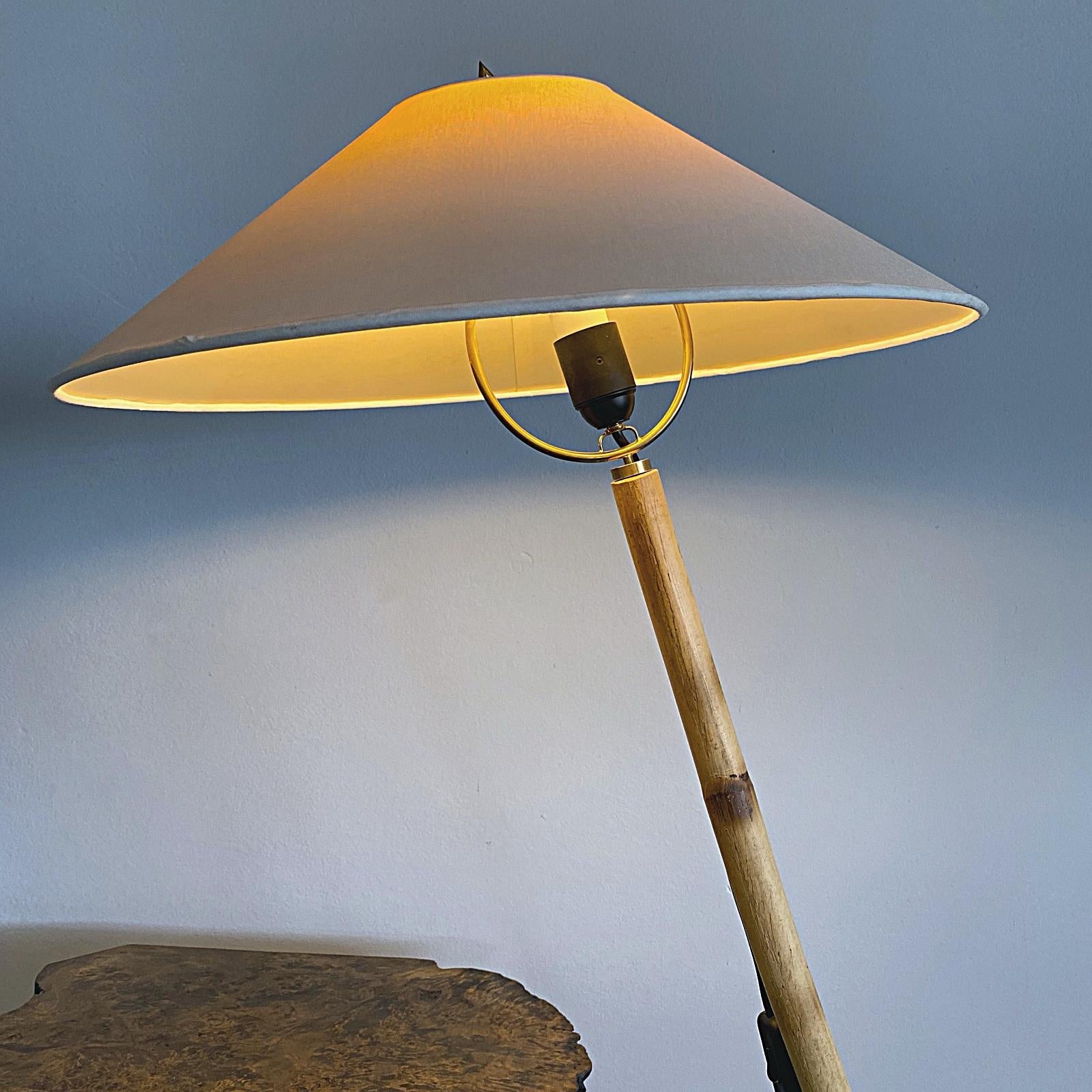 Late 20th Century Carl Auböck X-Lamp, Midcentury Bamboo and Brass Floor Lamp, 1970s, Austria For Sale