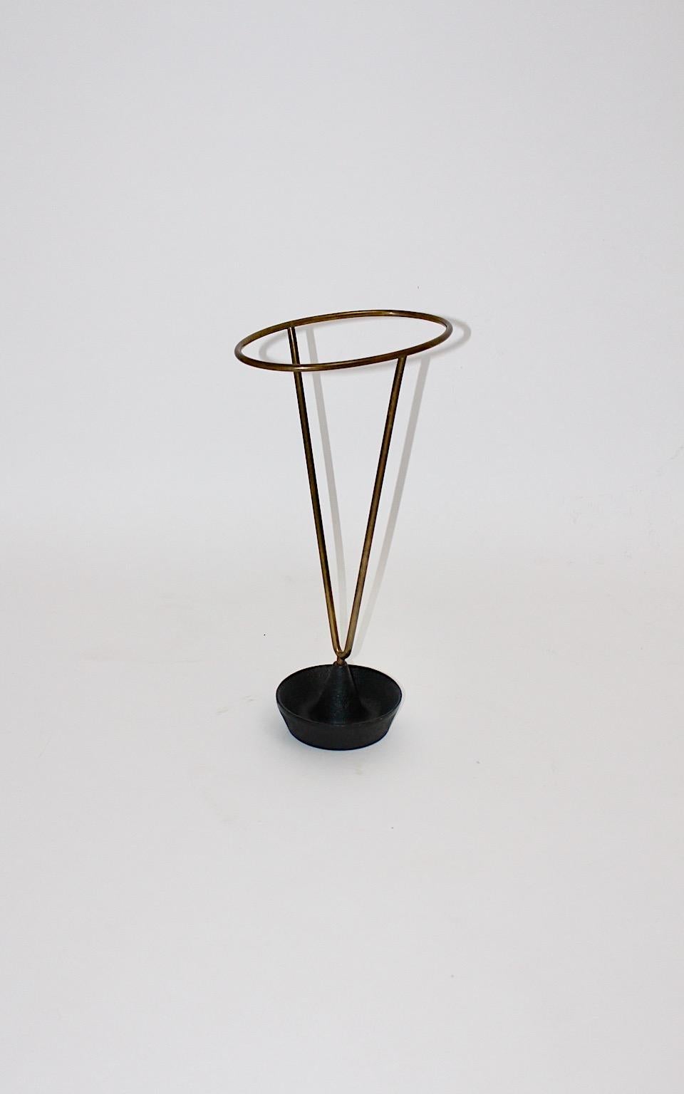 Carl Auböck Mid-Century Modern Vintage Brass Black Umbrella Stand 1950s Austria 5