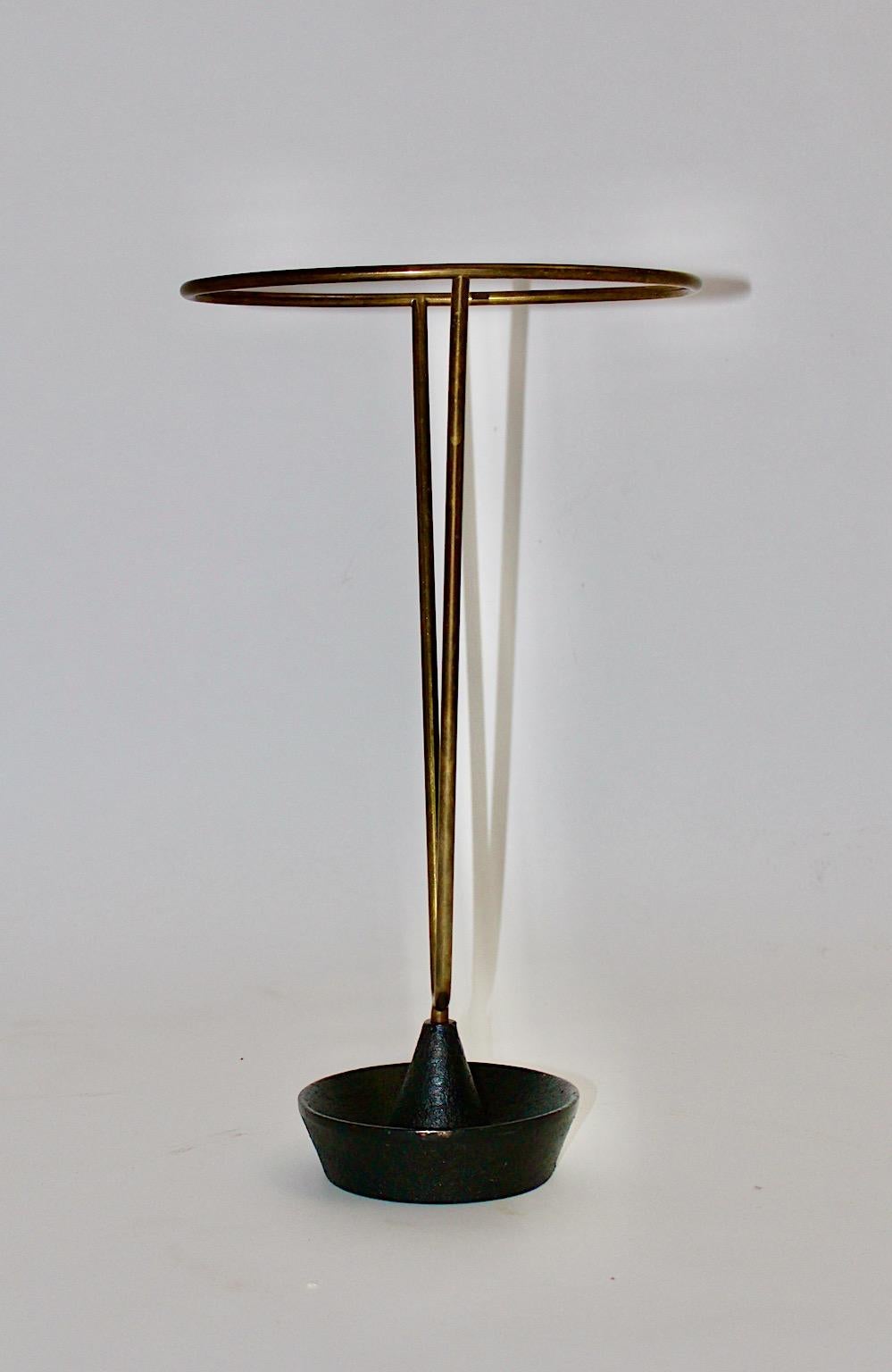 Austrian Carl Auböck Mid-Century Modern Vintage Brass Black Umbrella Stand 1950s Austria