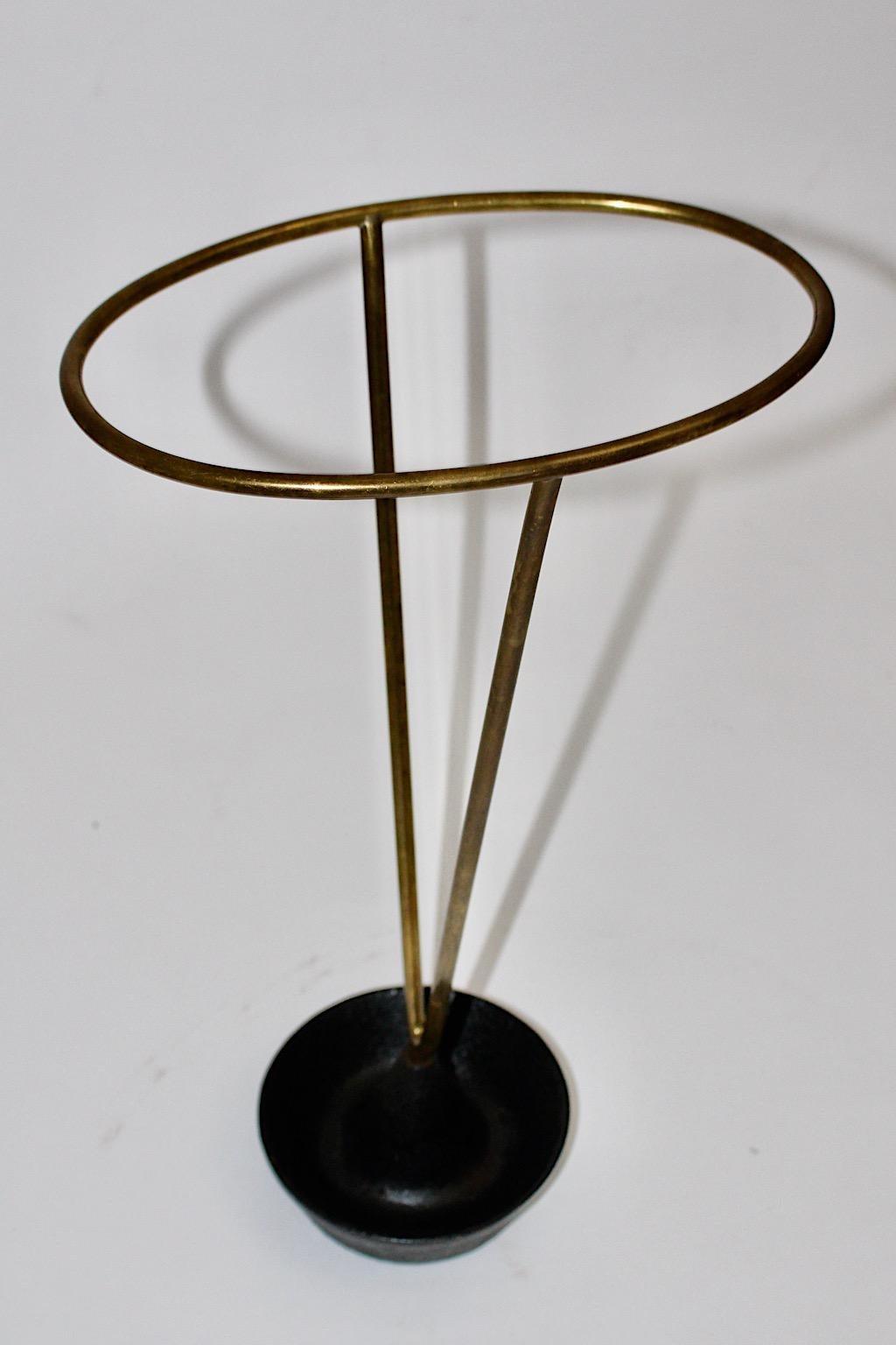 Carl Auböck Mid-Century Modern Vintage Brass Black Umbrella Stand 1950s Austria 1