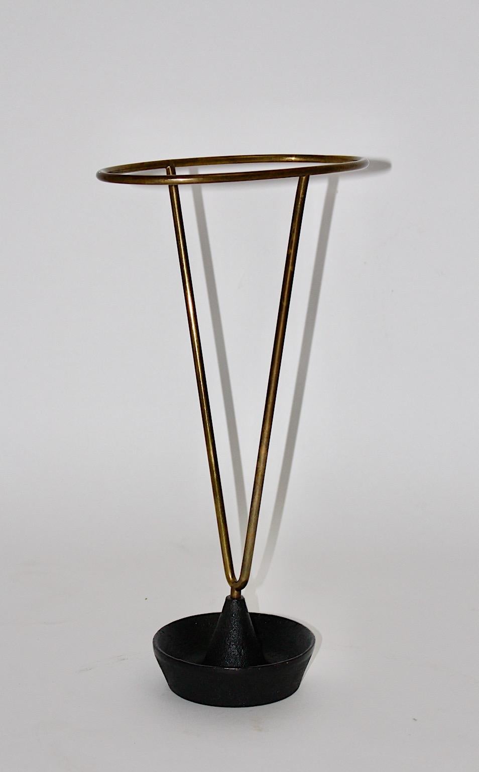 Carl Auböck Mid-Century Modern Vintage Brass Black Umbrella Stand 1950s Austria 3