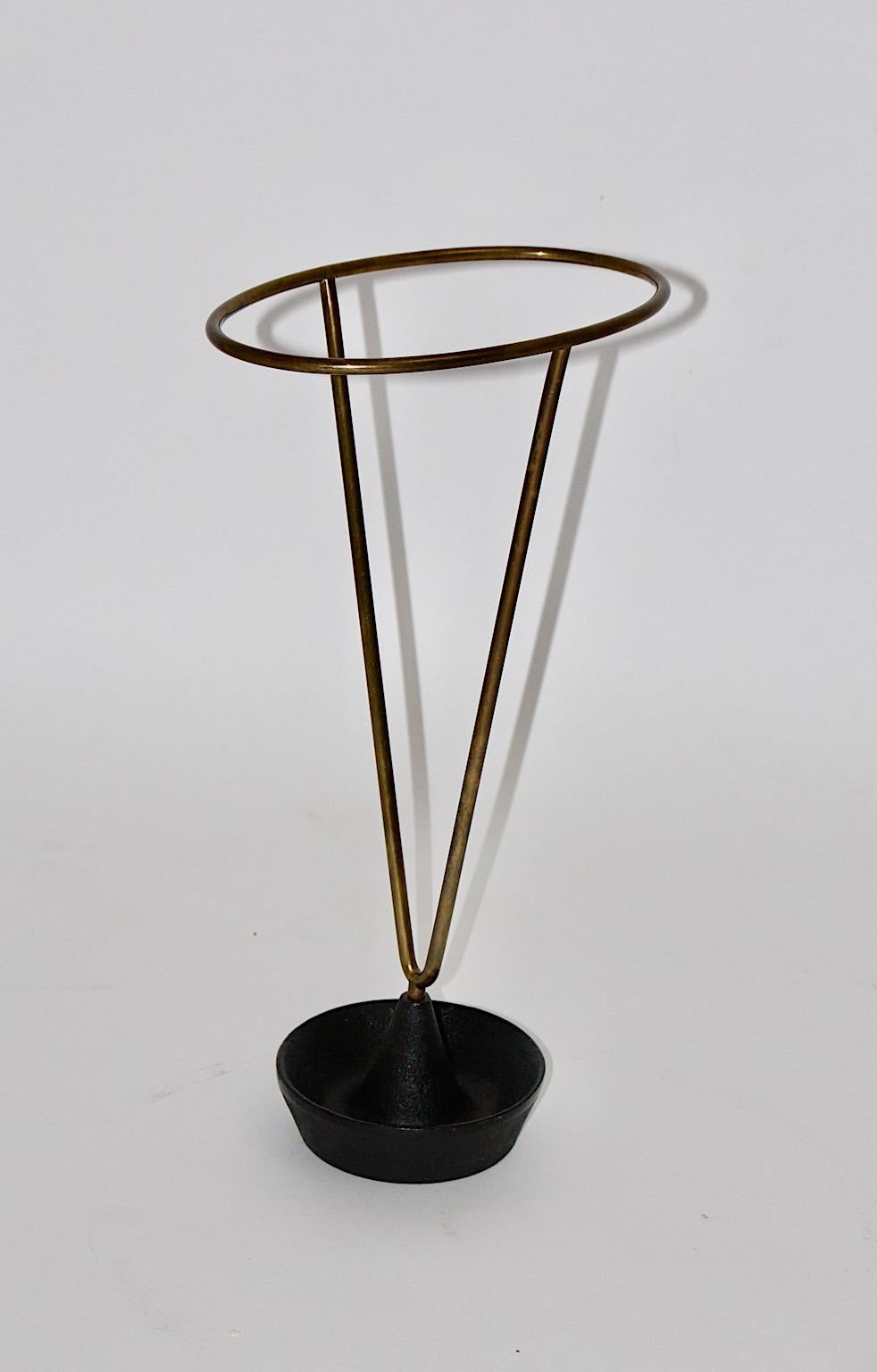 Carl Auböck Mid-Century Modern Vintage Brass Black Umbrella Stand 1950s Austria 4