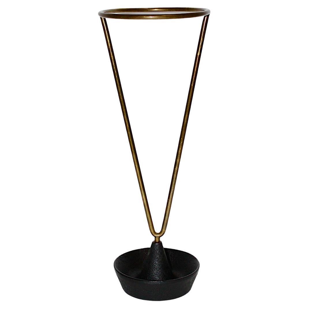 Carl Auböck Mid-Century Modern Vintage Brass Black Umbrella Stand 1950s Austria