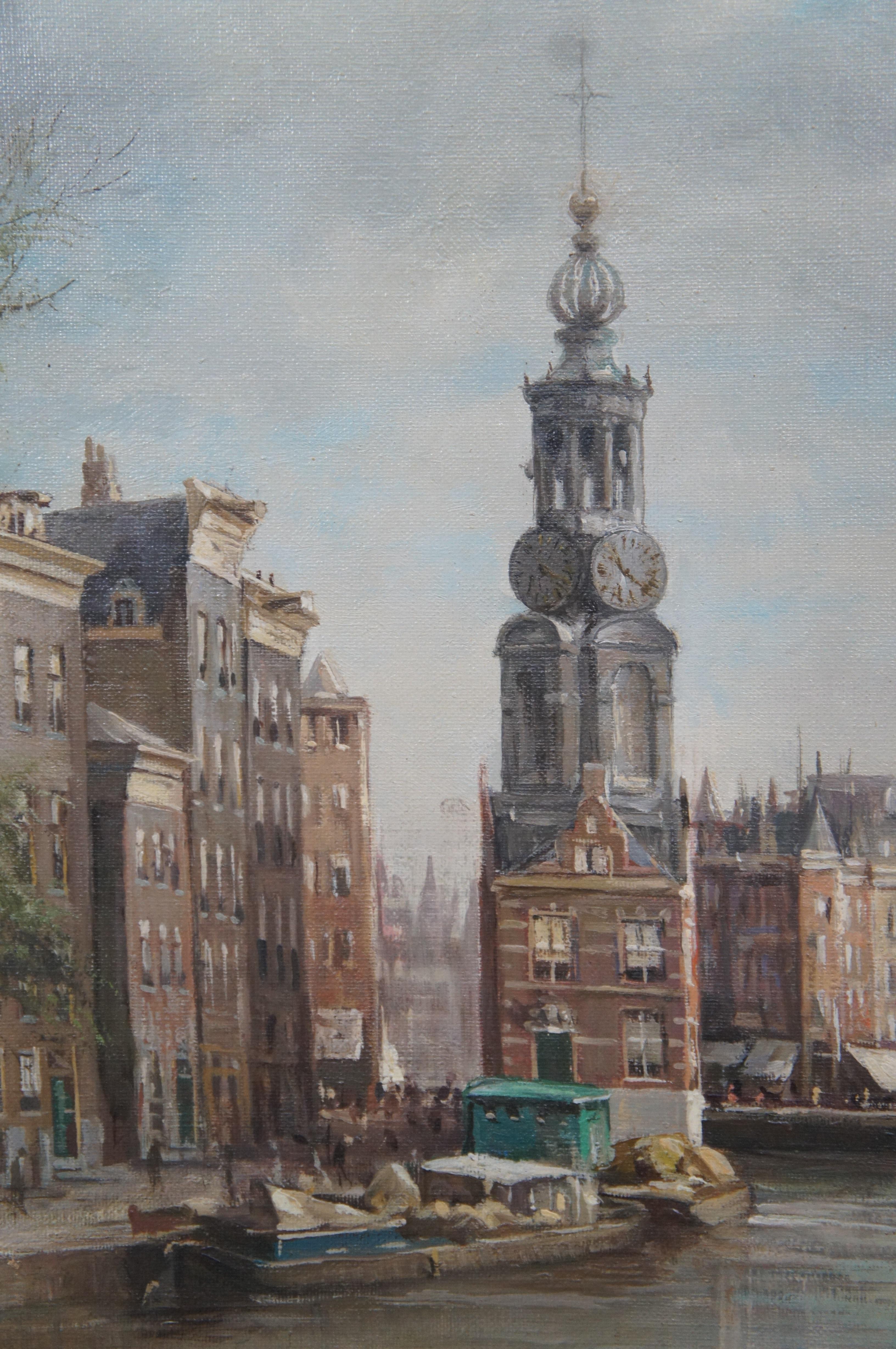 Carl August Streefkerk Impressionist Oil Painting Amsterdam River Cityscape 4