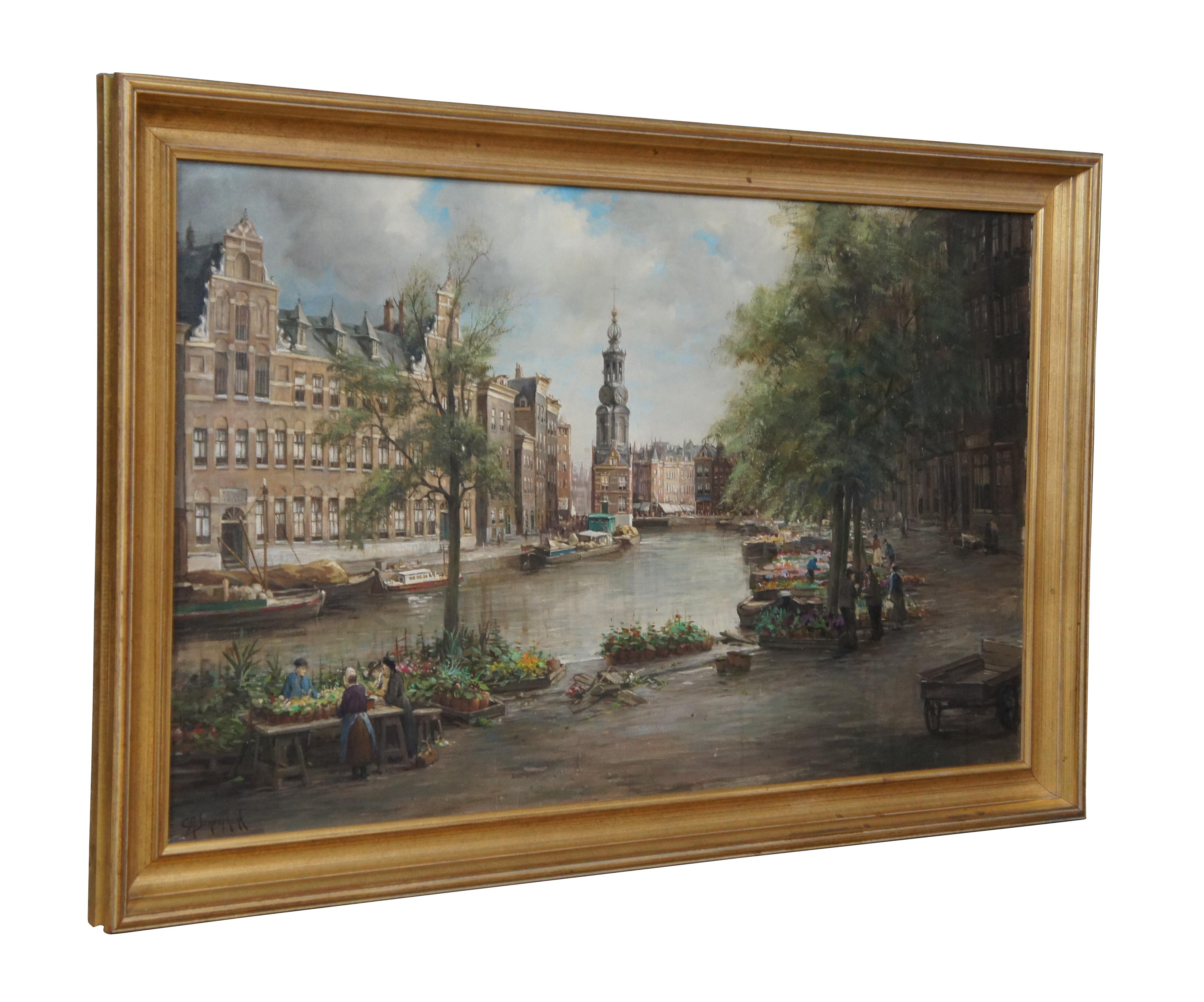 Expressionist Carl August Streefkerk Impressionist Oil Painting Amsterdam River Cityscape