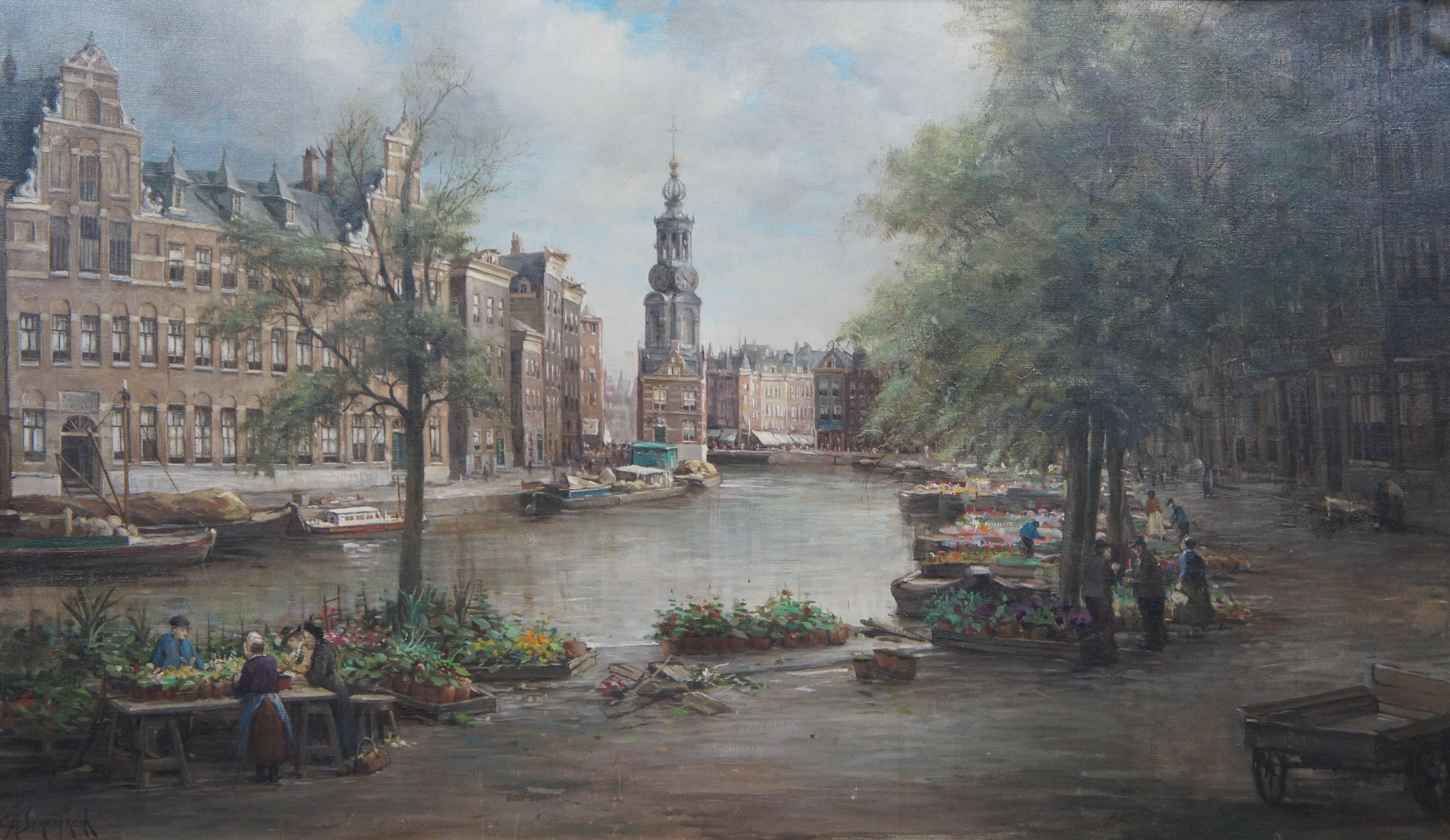 Canvas Carl August Streefkerk Impressionist Oil Painting Amsterdam River Cityscape