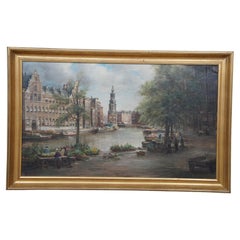 Carl August Streefkerk Impressionist Oil Painting Amsterdam River Cityscape