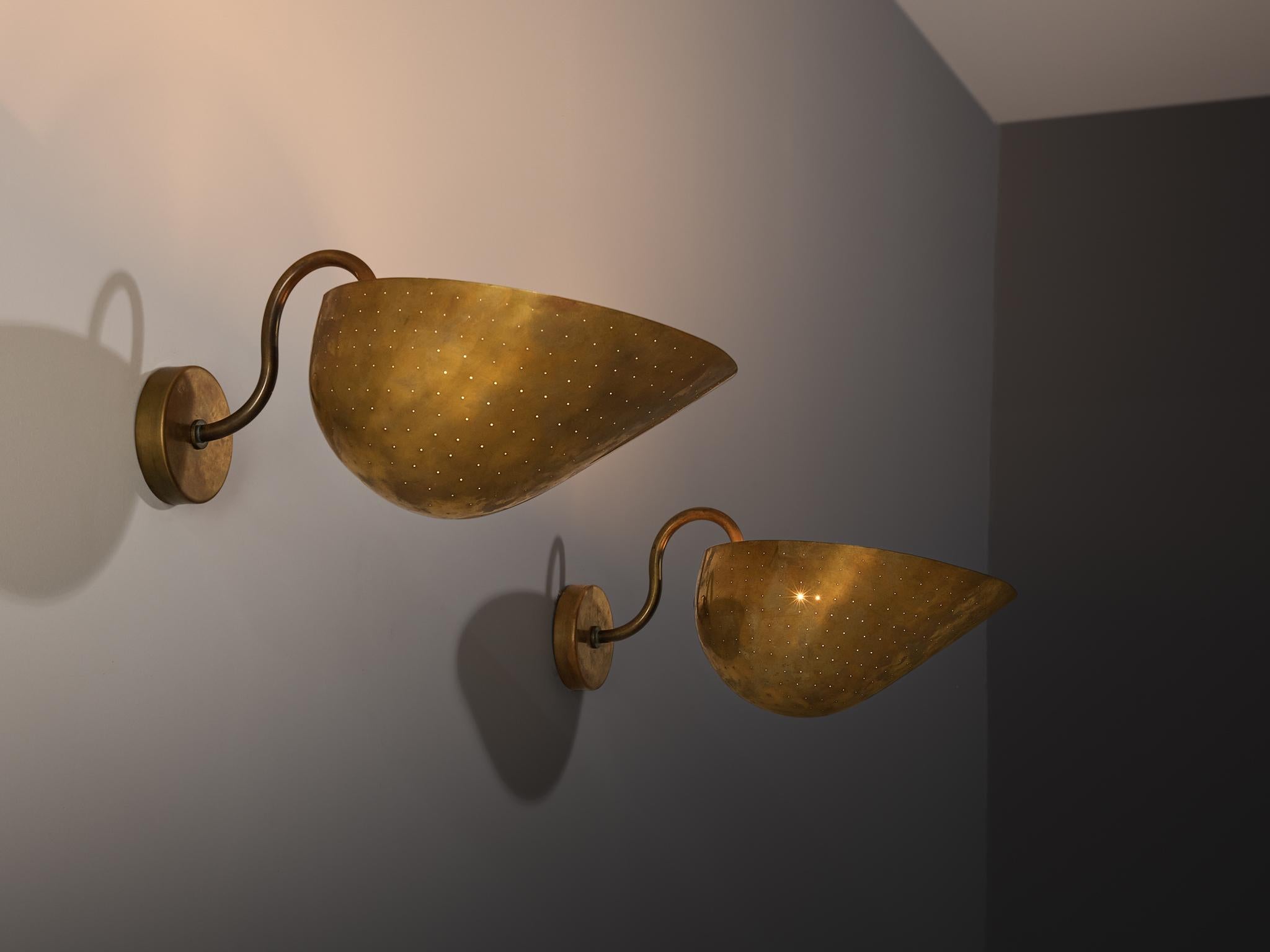 Carl-Axel Acking '5019' Wall Lights in Perforated Brass For Sale at 1stDibs