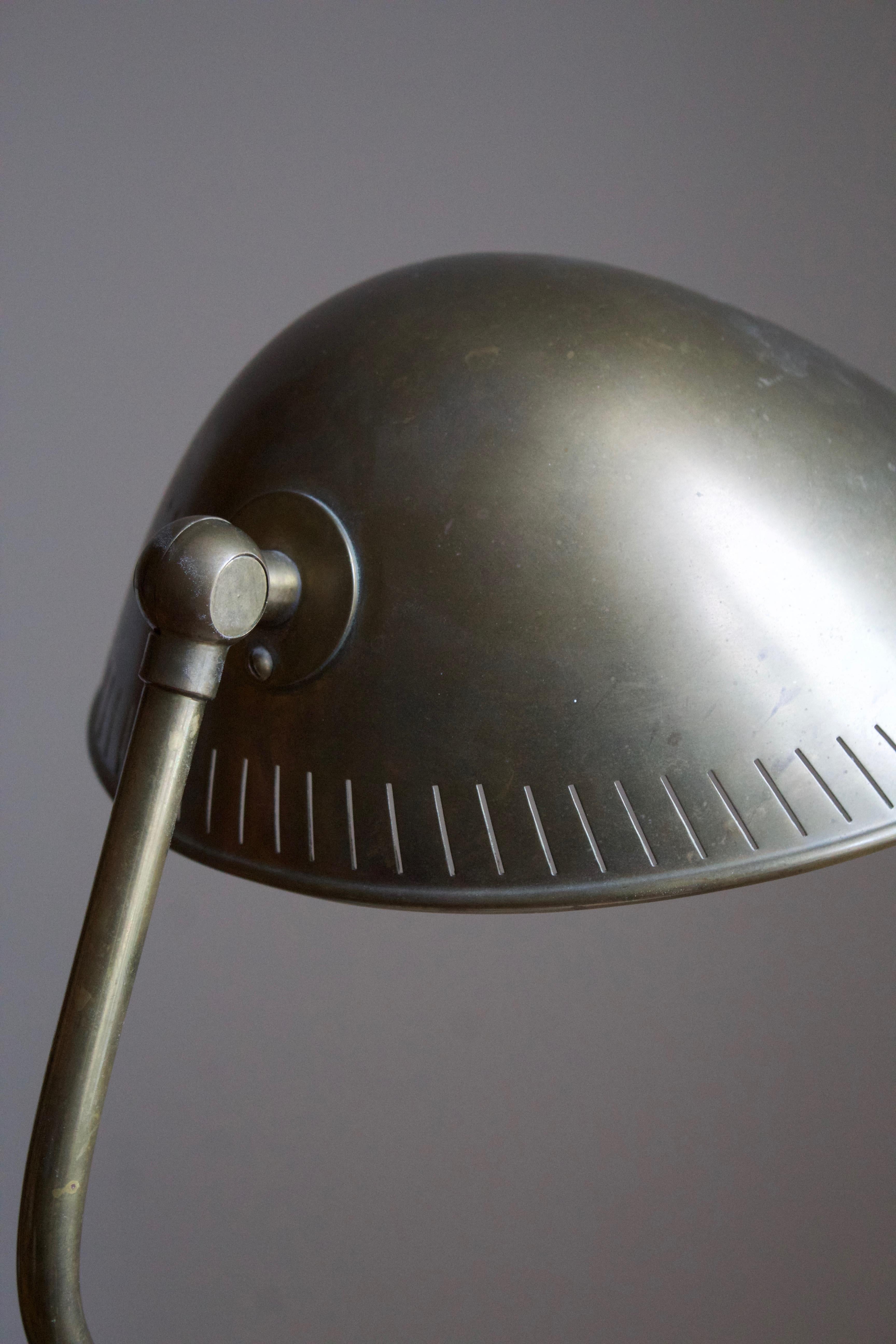 Mid-20th Century Carl-Axel Acking 'Attributed', Adjustable Table Lamp, Brass Elm, 1940s