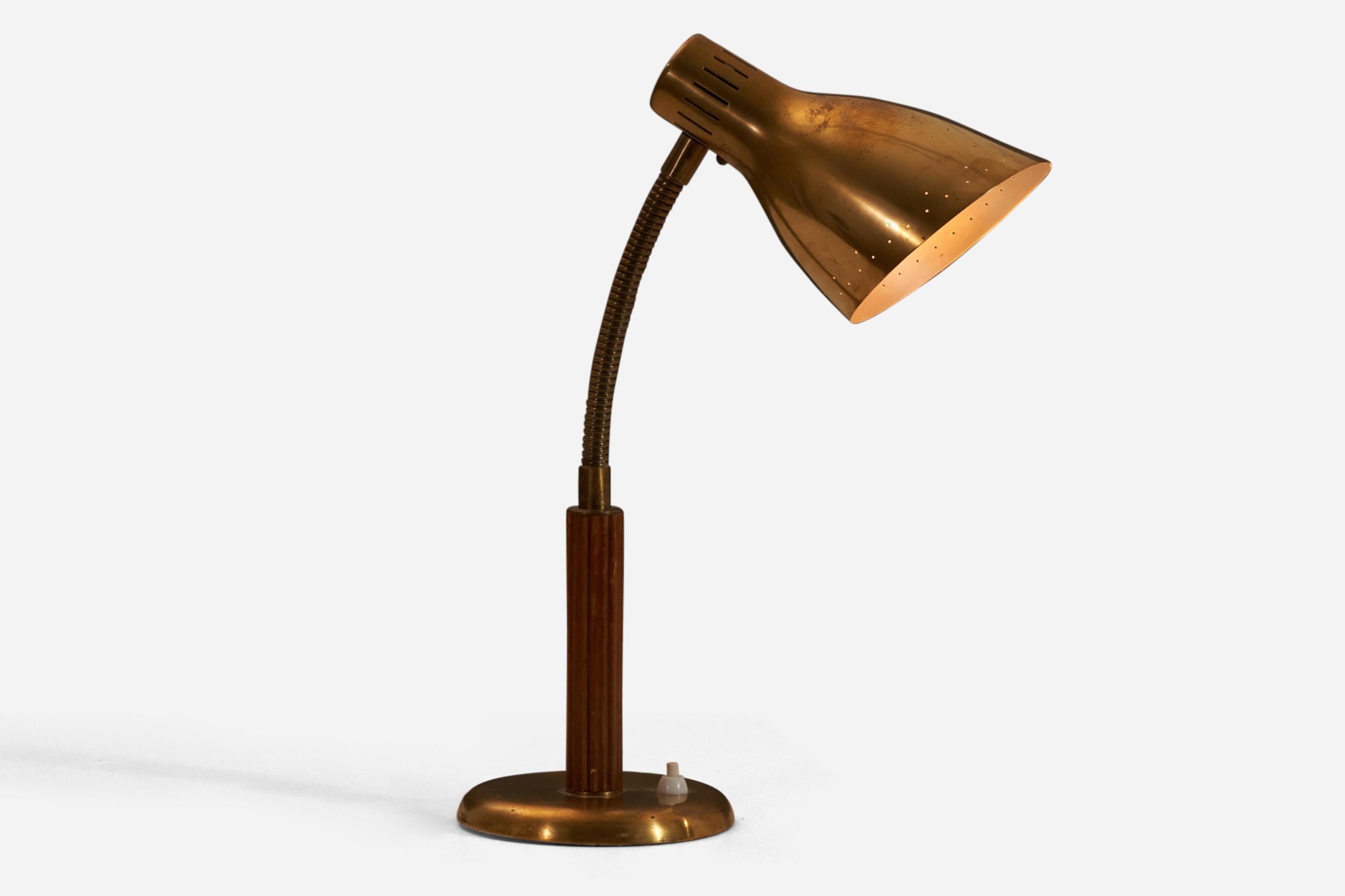 Swedish Carl-Axel Acking 'Attributed', Adjustable Table Lamp, Brass Elm, Böhlmarks 1940s For Sale