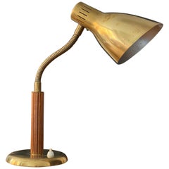 Carl-Axel Acking 'Attributed', Adjustable Table Lamp, Brass Elm, Böhlmarks 1940s