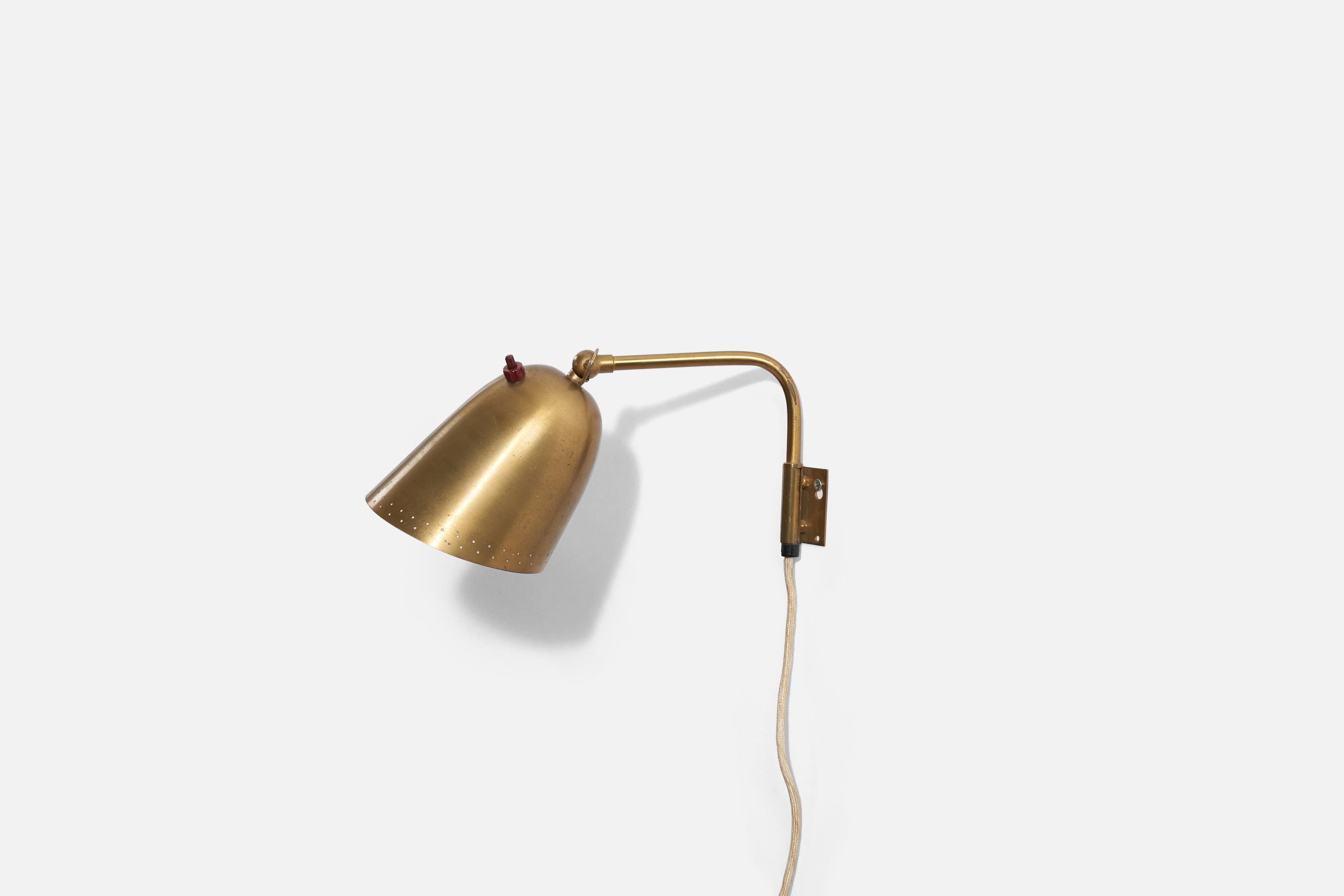 Swedish Carl-Axel Acking 'Attributed', Adjustable Wall Light, Brass, Sweden 1940s For Sale