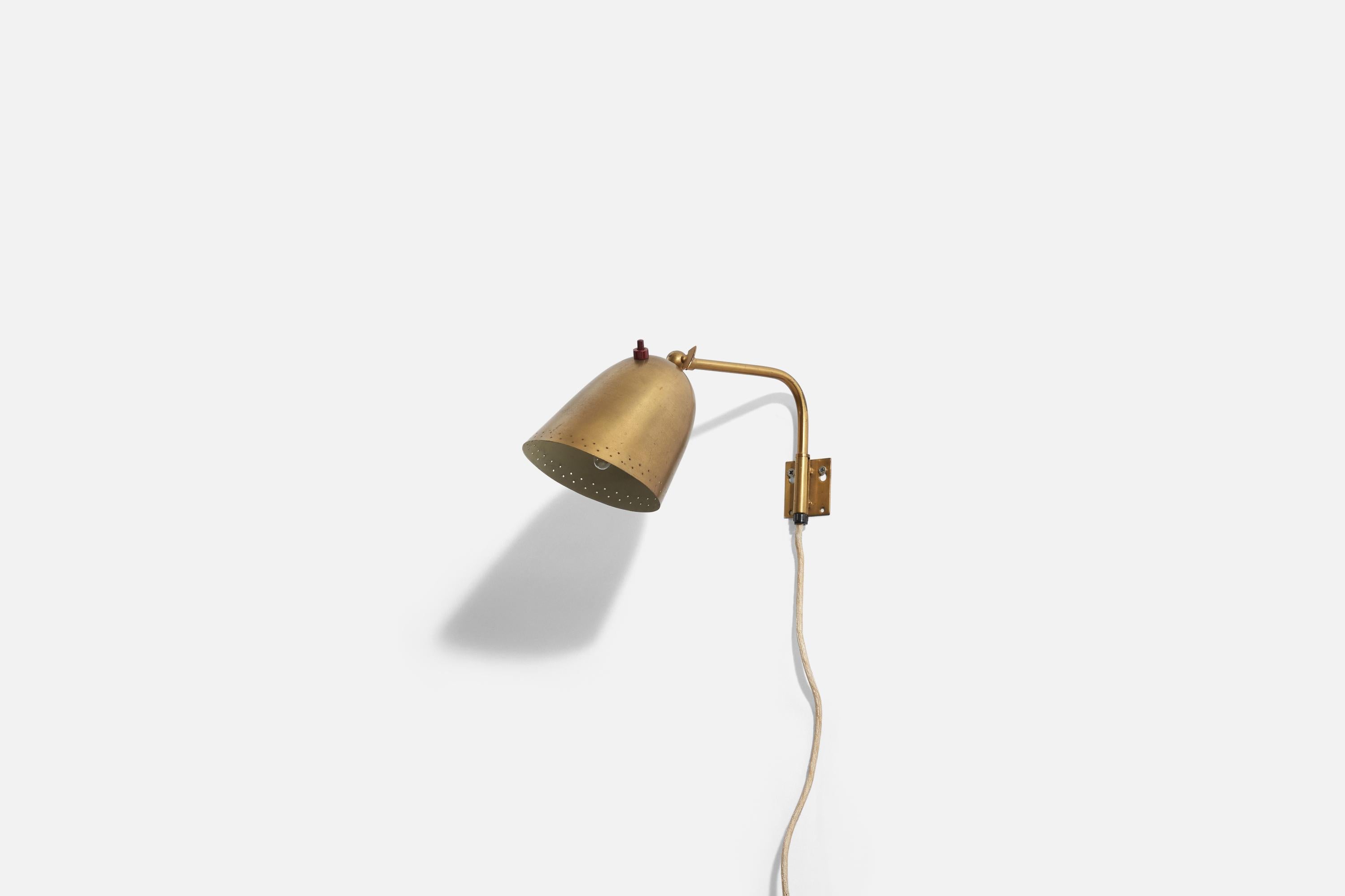 Mid-20th Century Carl-Axel Acking 'Attributed', Adjustable Wall Light, Brass, Sweden 1940s For Sale