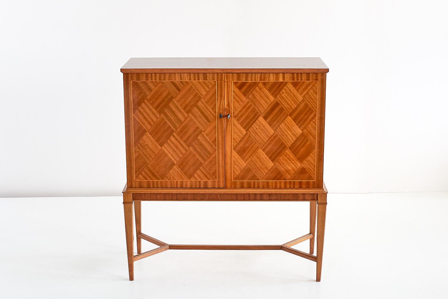 Carl-Axel Acking Attributed Bar Cabinet with Geometric Mahogany Inlay, 1940s 6