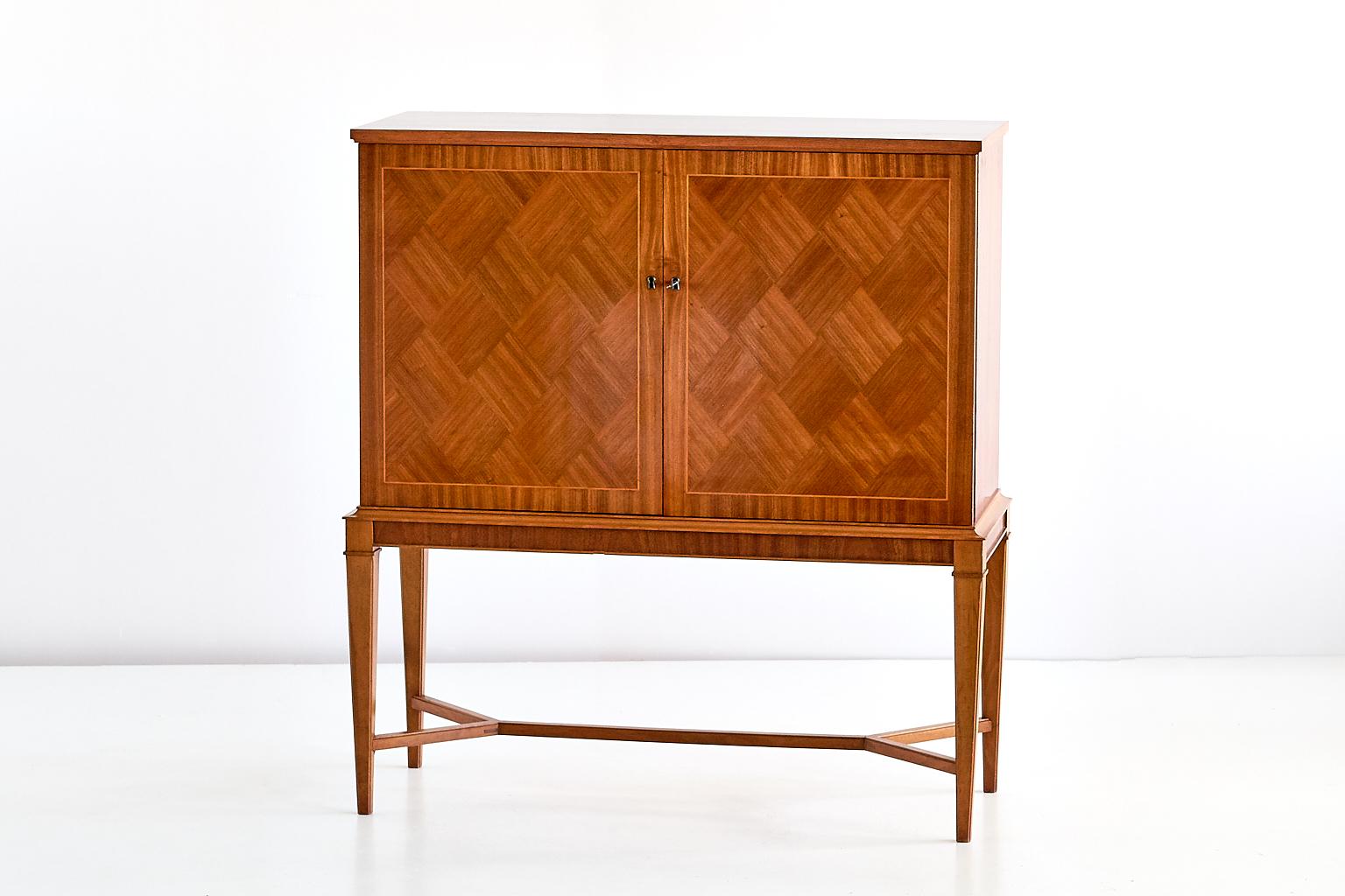 Carl-Axel Acking Attributed Bar Cabinet with Geometric Mahogany Inlay, 1940s 1