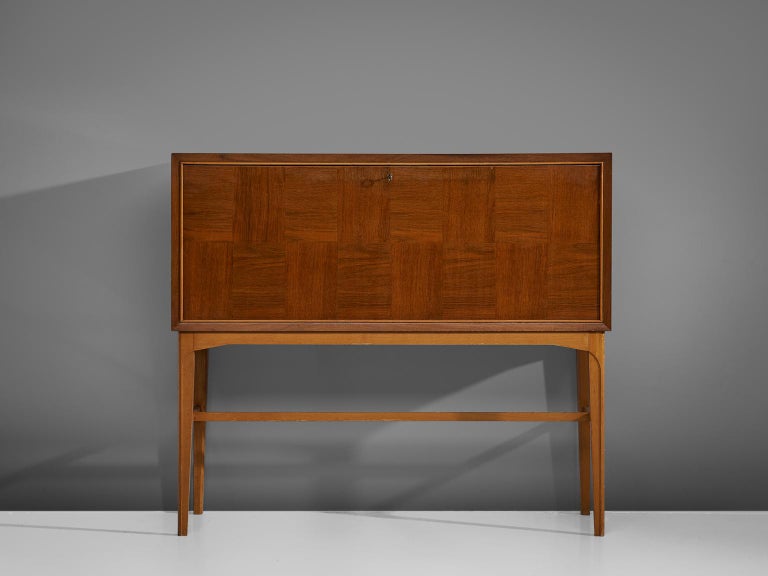 Swedish Carl-Axel Acking Cabinet in Teak with Illuminated Dry Bar For Sale